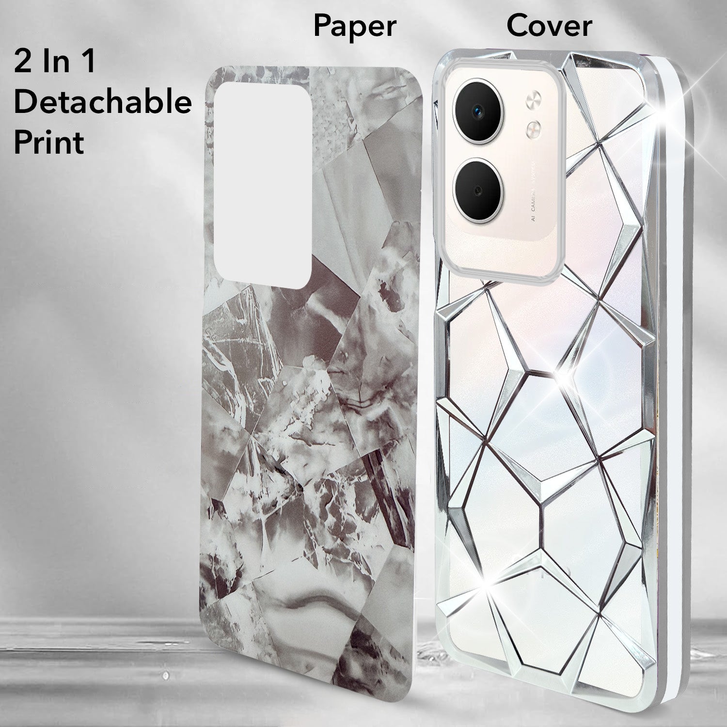 For Oppo A5X 3D Silicone Back Cover Case Compatible (Dual Design Glitter Sparkle and Detachable Diamond Print Case | Soft and Flexible)