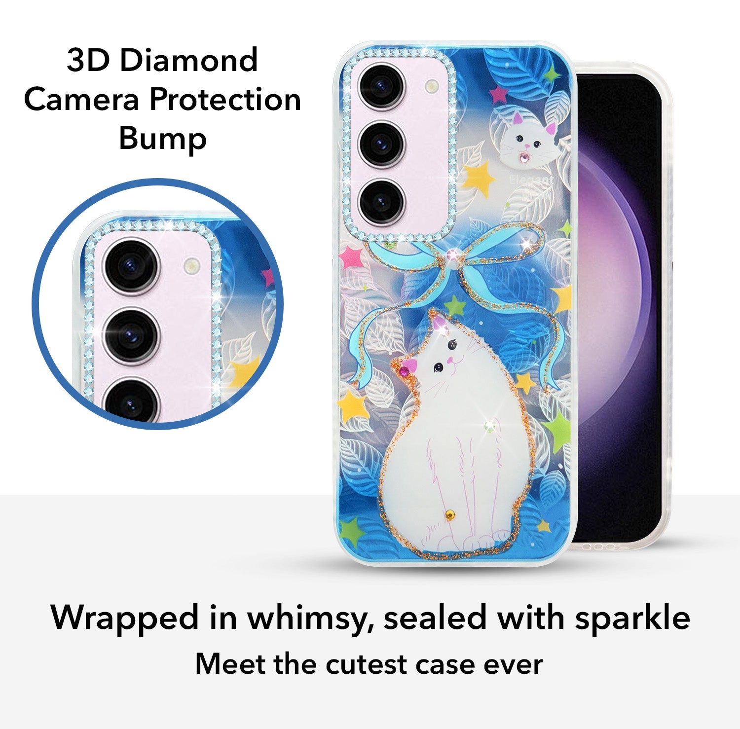For Samsung Galaxy S23 5G Back Cover Case (Luxury Floral Glitter Cute Butterfly | Diamond Studded Camera Bump | Girls & Women Design)
