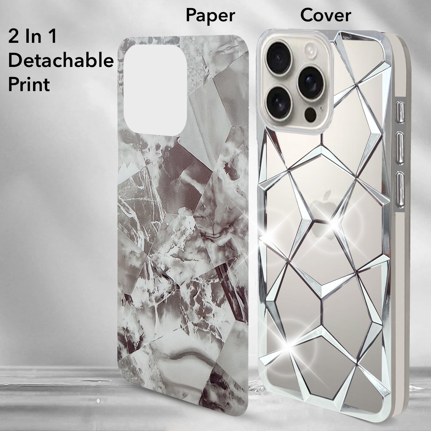 For Apple iPhone 16 Pro Max Back Cover Case ( Dual Design Glitter Sparkle and Detachable Diamond Print Case | Soft and Flexible)