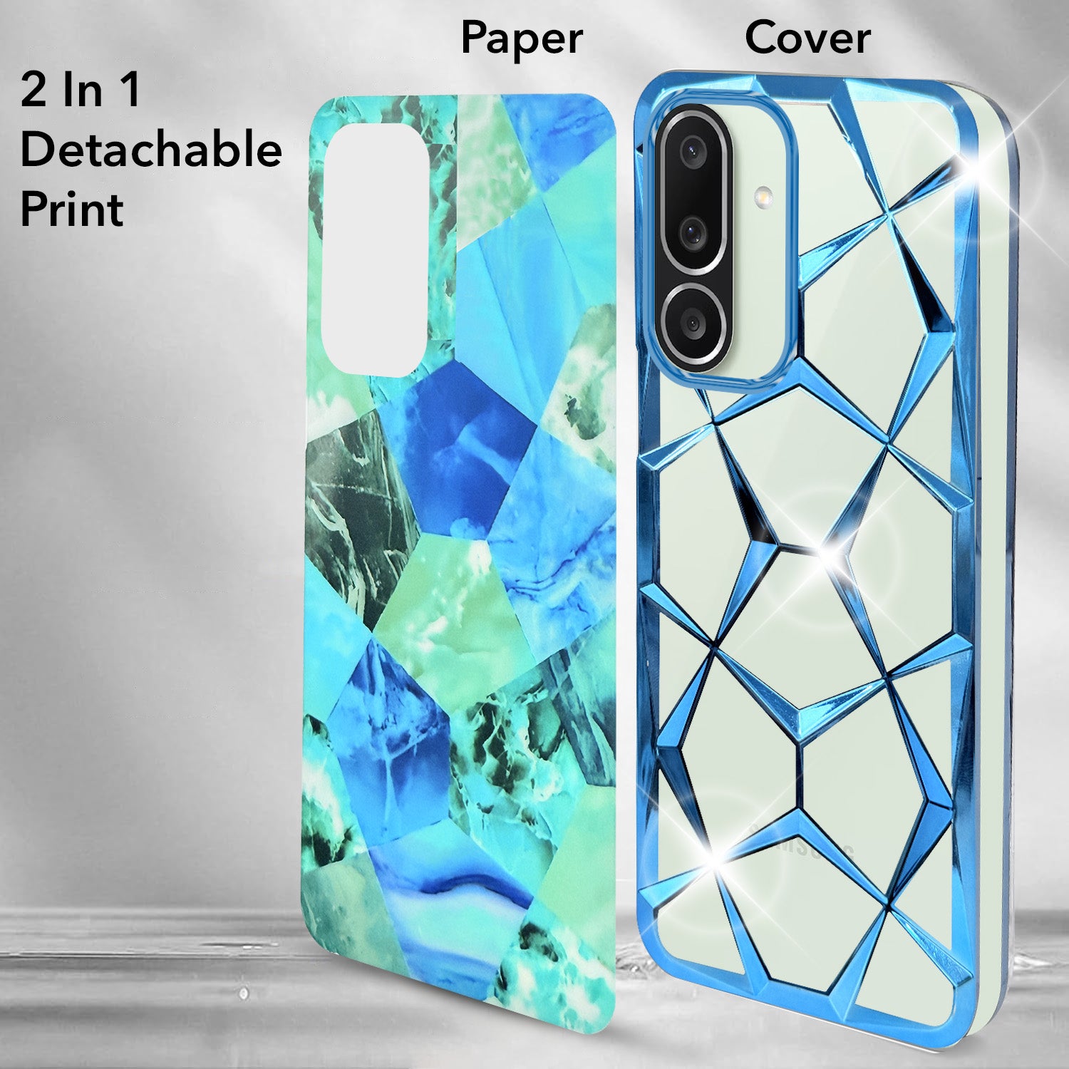 For Samsung Galaxy M56 | Samsung Galaxy F56 Back Cover Case Compatible 3D Silicone (Dual Design Glitter Sparkle and Detachable Diamond Print Case | Soft and Flexible)