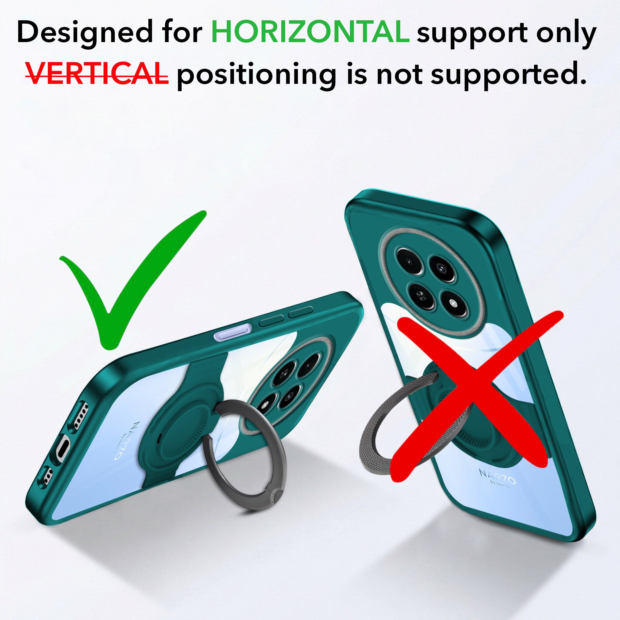 For Realme Narzo 70x 5G Back Cover Case with stand (Built-in Ring Holder Kickstand | Lifetime Anti Yellow | Camera Protection)