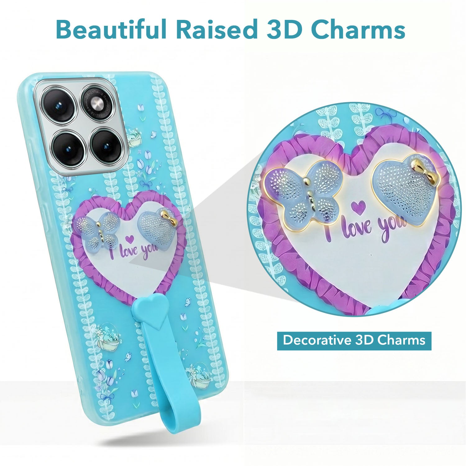 For Motorola Moto Edge 70 Fusion Back Cover Case (3D Cute Heart Strap Holder | Camera Protection | Designer Girls Print)