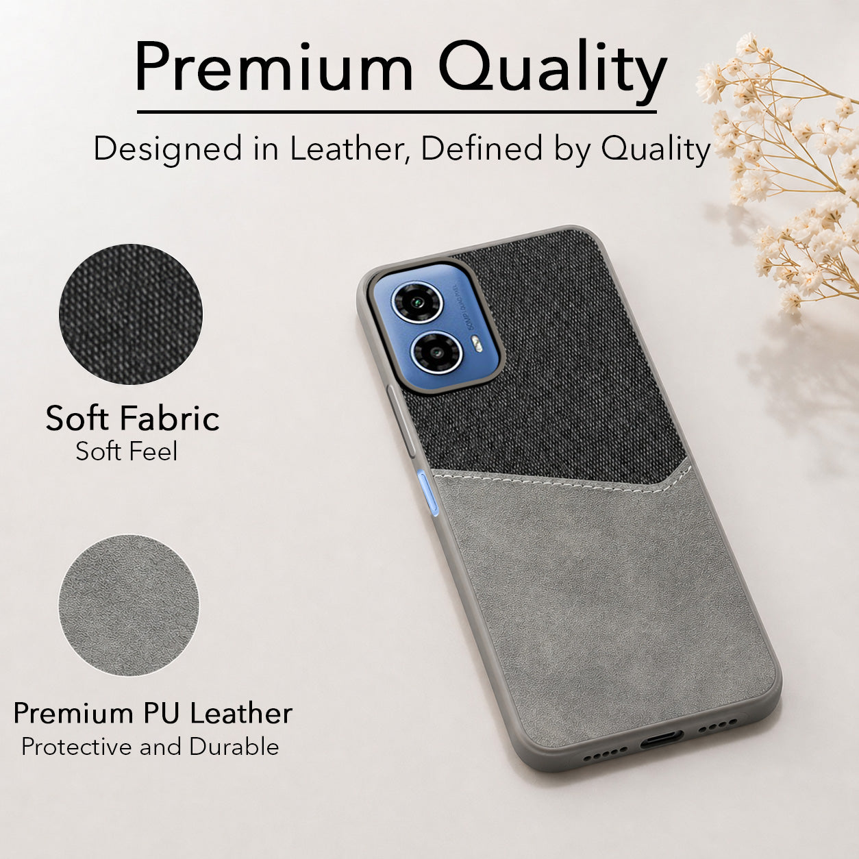 For Motorola Moto G34 5G Back Cover Case (Dual PU Leather Stitch | Professional Minimalist | Soft and Flexible)