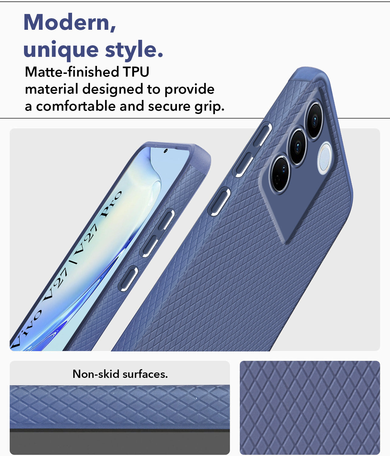 For Vivo V27 | Vivo V27 Pro Back Cover Case (Liquid Silicone | Side Grip | Camera Protection)