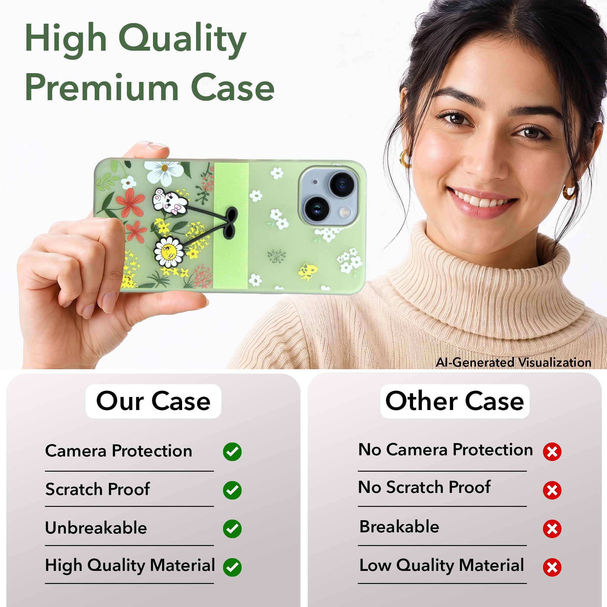 For Apple iPhone 14 Back Cover Case (3D Cute Cartoons | Hard Back Side Soft | Matte Premium Finish | HD Printing)