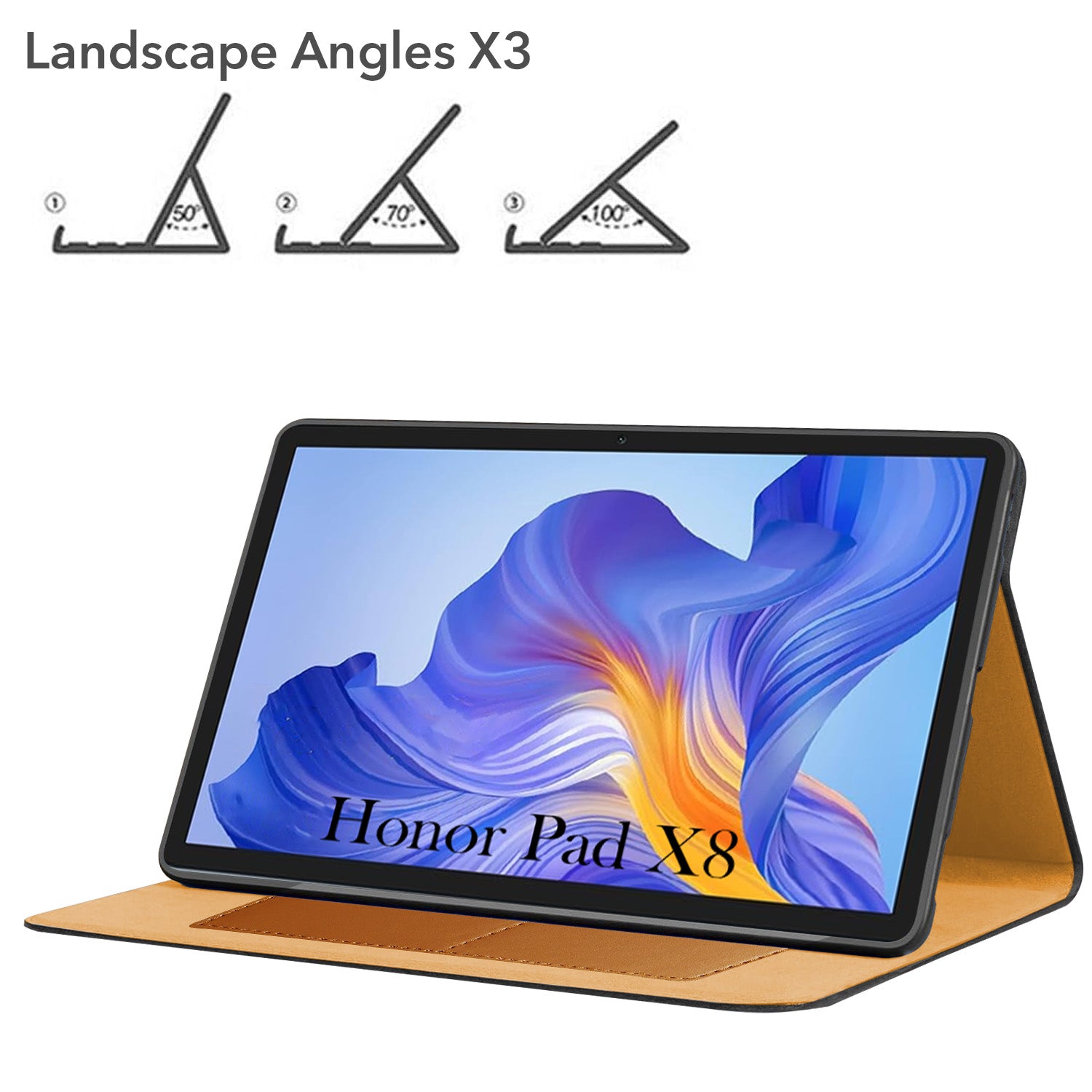For Honor Pad X8 10.1 Inch AGM3-W09HN Flip Cover Folio Cover (PU Leather | Multi-Angle Smart Stand | Card Storage Slots | Silicone Back Pouch)