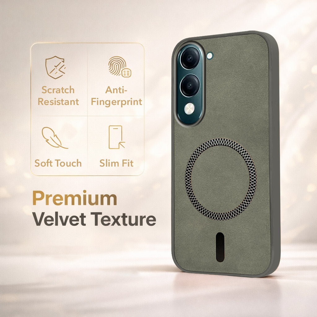 For Vivo Y19 | Vivo Y19e | Vivo T4 Lite Back Cover Case Leather Finish (MagSafe Compatible Wireless Charging | Soft Touch | Camera Bump Protection)