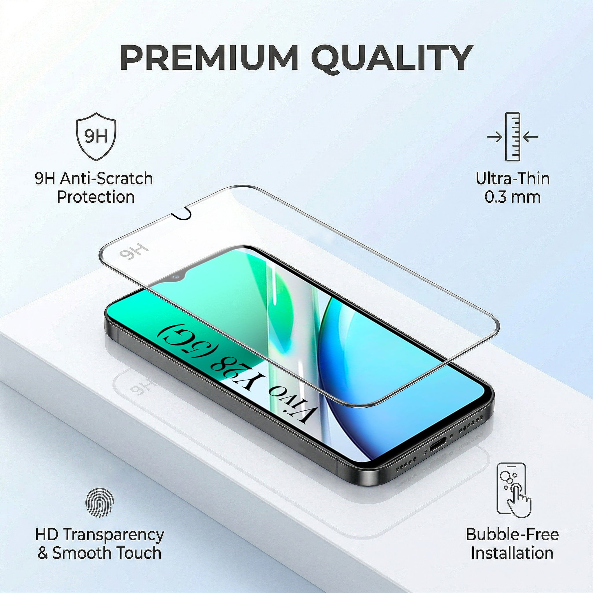For Vivo Y28 5G Combo with Back Cover and 9H Tempered Glass (Textured Grip Design | Micro-Fiber Cloth Inside | Oleophobic Coating Screen Glass)