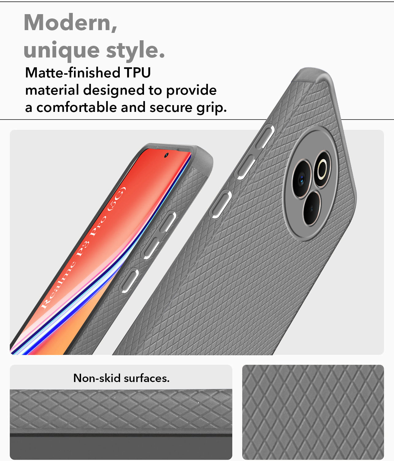 For Realme P3 Pro  Back Cover Case (Liquid Silicone | Side Grip | Camera Protection)