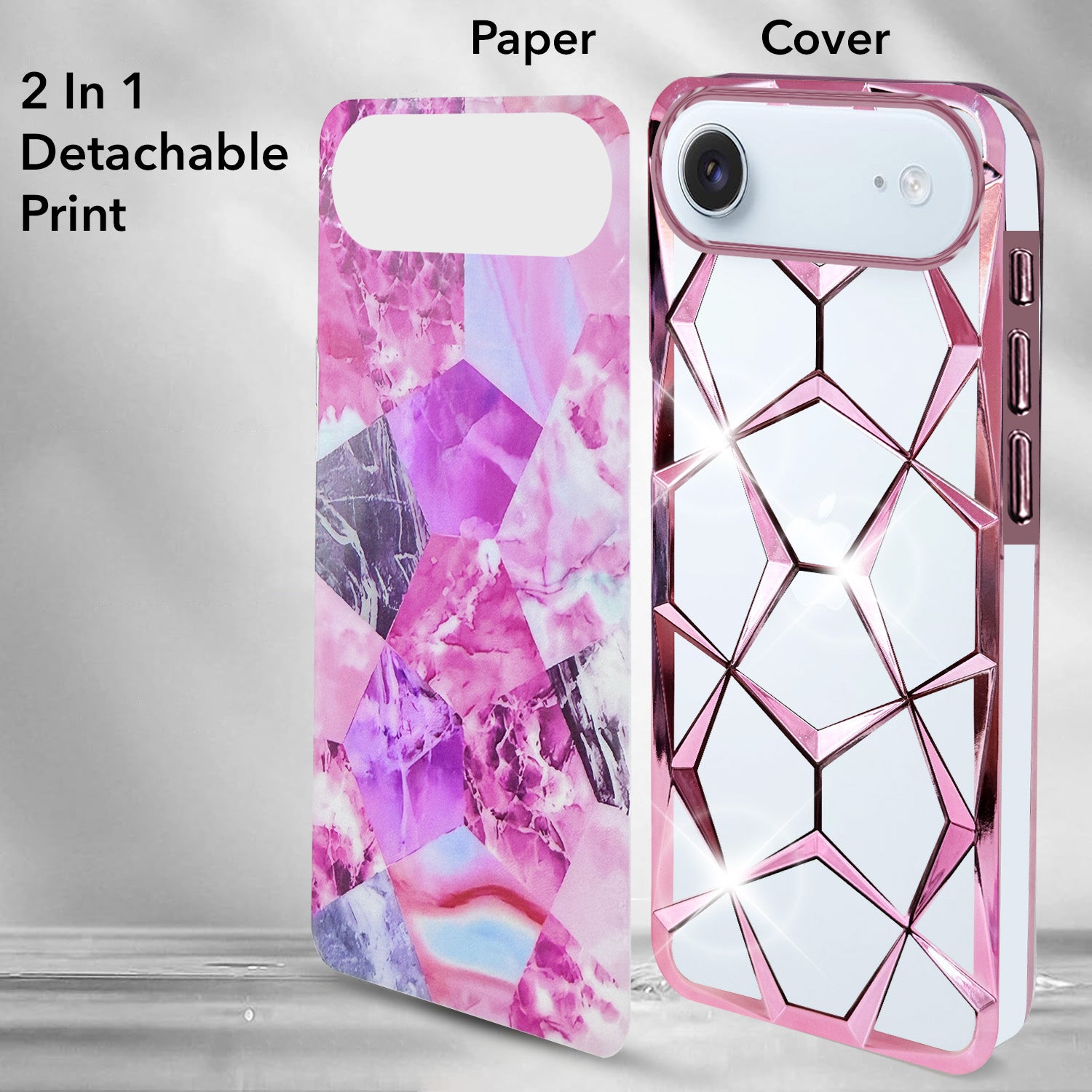 For Apple iPhone 17 Air Back Cover Case Compatible 3D Silicone (Dual Design Glitter Sparkle and Detachable Diamond Print Case | Soft and Flexible)
