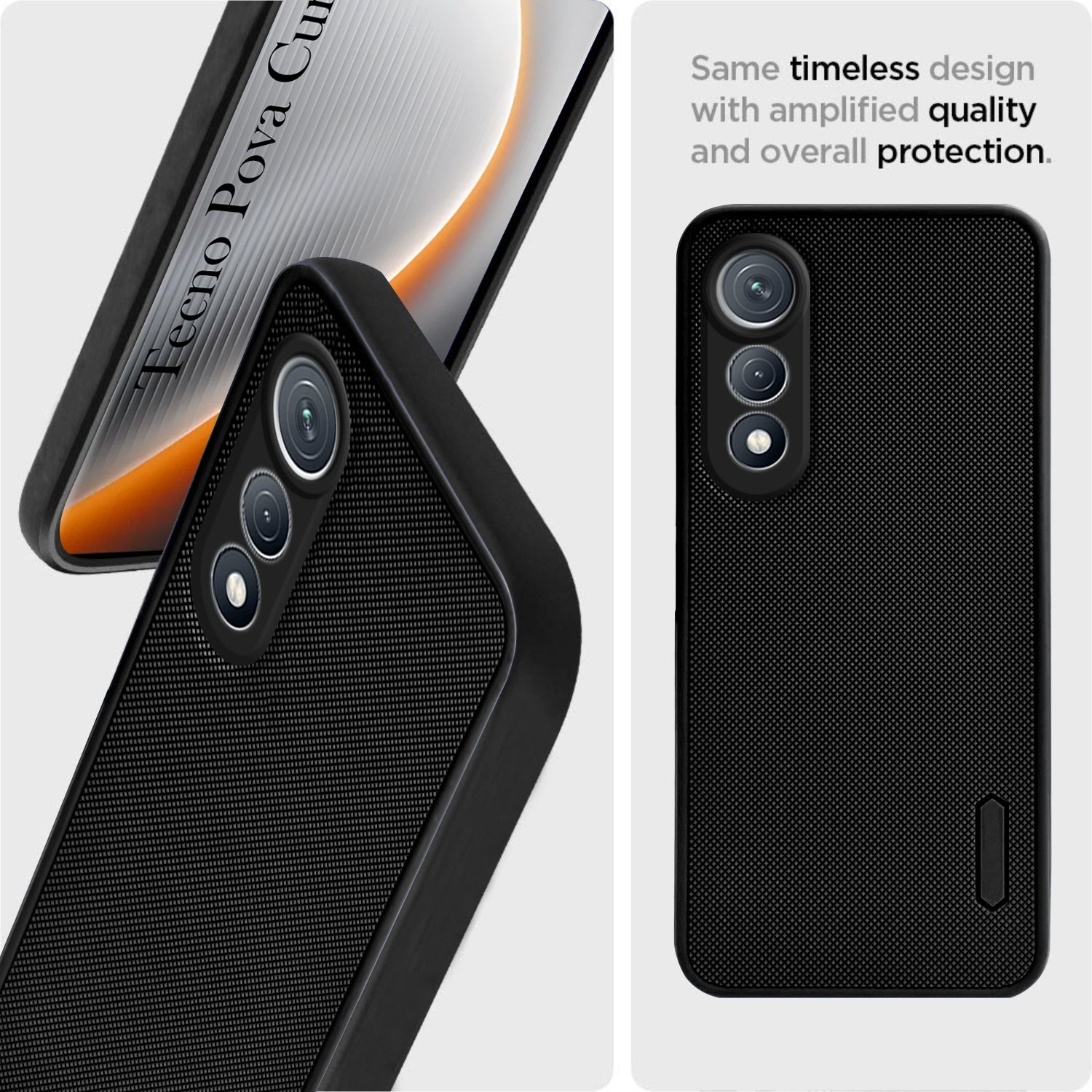 For Tecno Pova Curve Back Cover Case (Textured Grip Design | Micro-Fiber Cloth Inside | Slim and Light Weight | Soft Touch and Feel | Black
