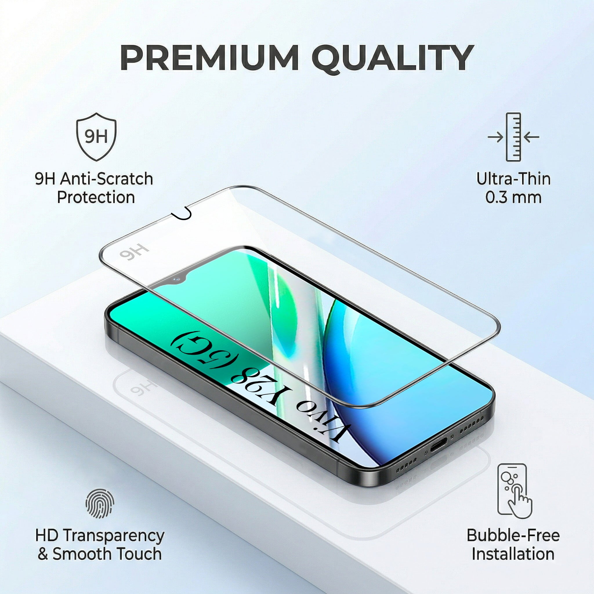 For Vivo Y28 5G Combo with Back Cover and 9H Tempered Glass (Liquid Silicone | Camera Protection | Oleophobic Coating Screen Glass)