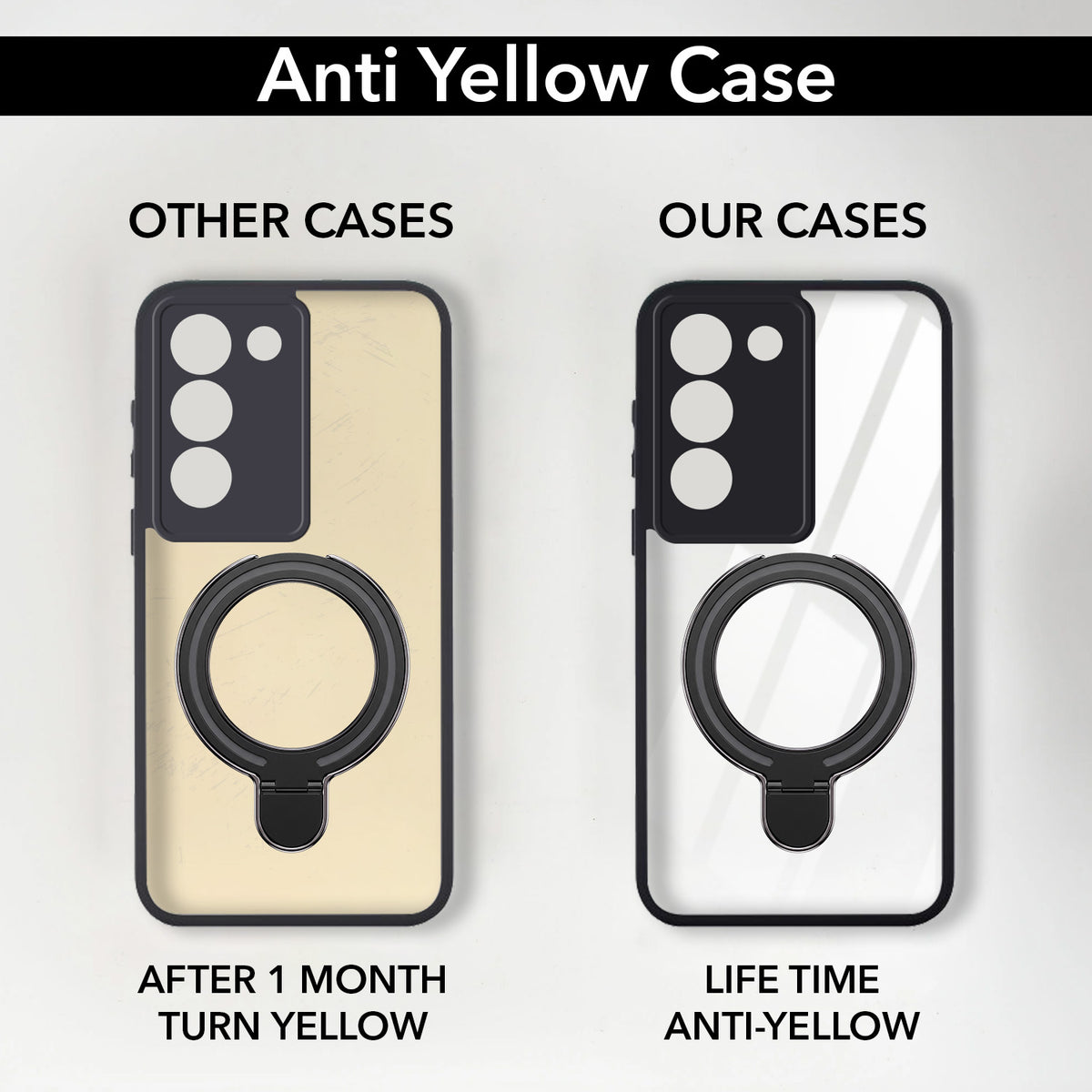 For Vivo T3 5G Back Cover Case (Kick Stand Ring Holder | Life time Anti Yellow | Camera Protection)