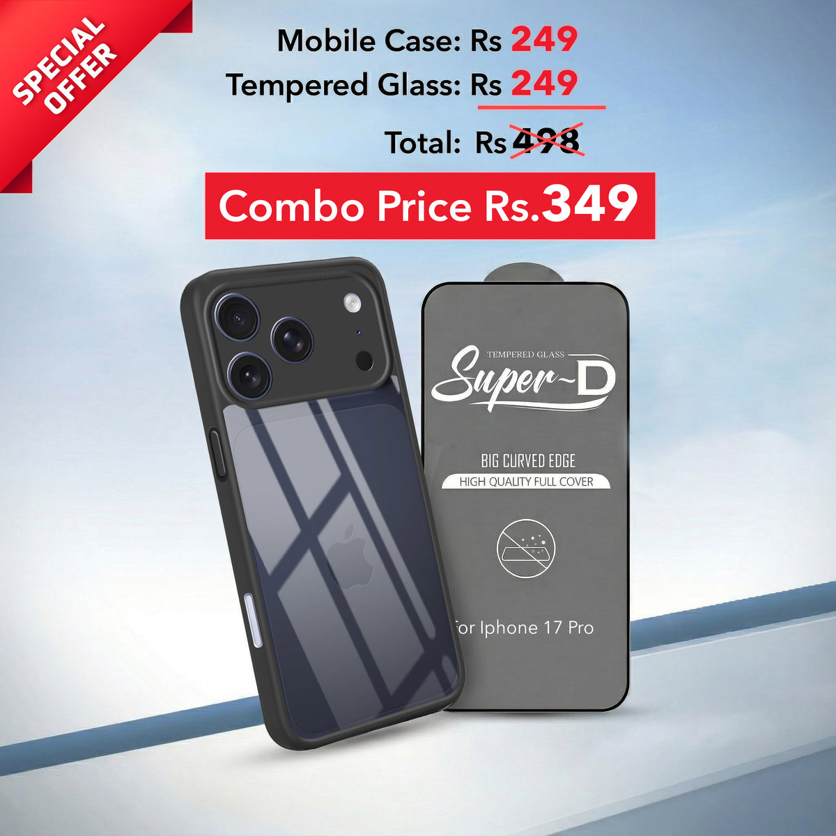 For iPhone 17 Pro Combo with Back Cover and 9H Tempered Glass (Lifetime Anti-Yellow | Crystal Clear Shockproof | Oleophobic Coating Screen Glass)