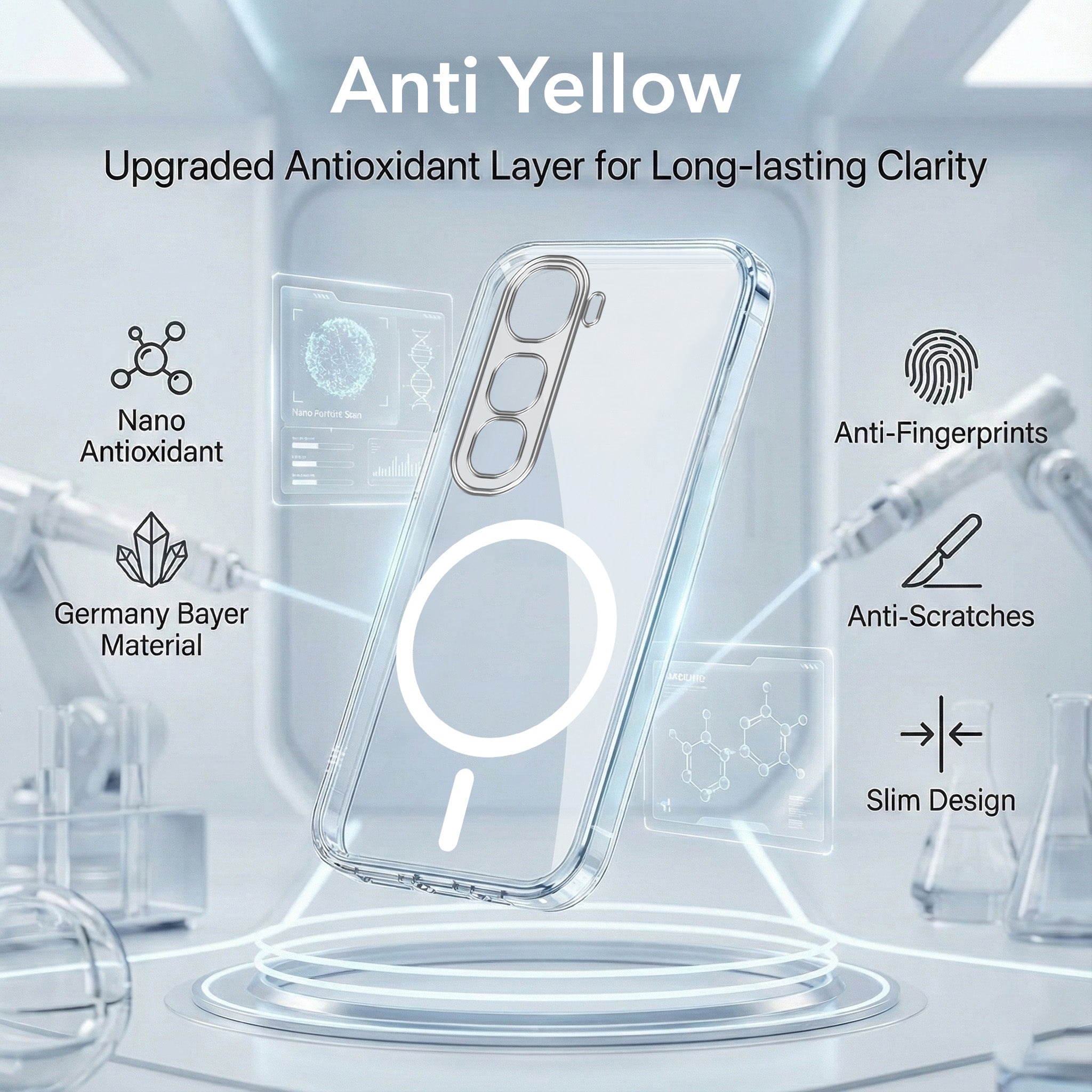 For Vivo Y400 Back Cover Case Lifetime Anti-Yellow MagSafe Compatible Clear (Sleek Hard Crystal | Shockproof and Camera Protection)