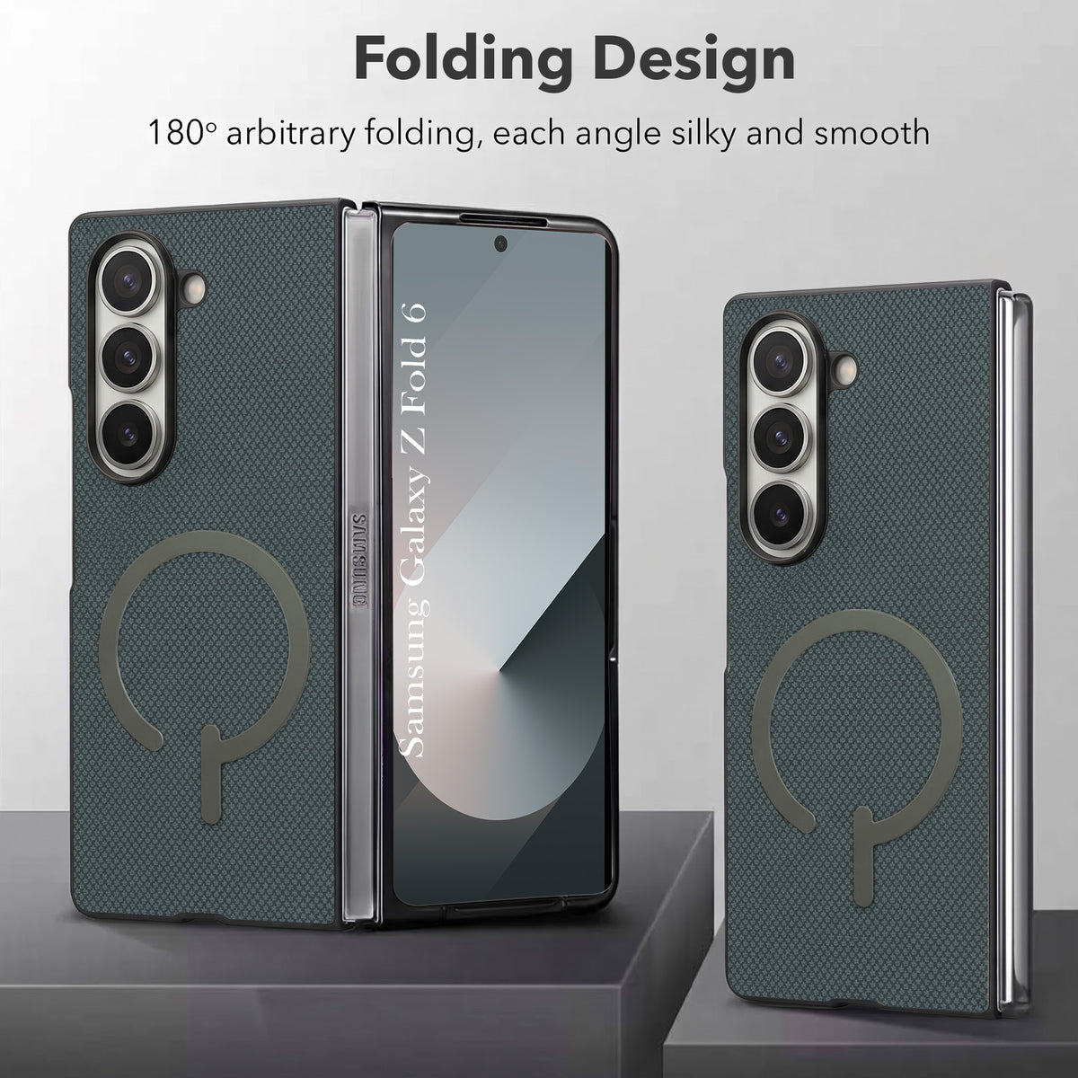 For Samsung Galaxy Z Fold 6 5G Premium Magnetic Back Cover Case (MagSafe Compatible | 180° Folding Design | Soft Microfiber Inner Lining | Textured Blue Finish)