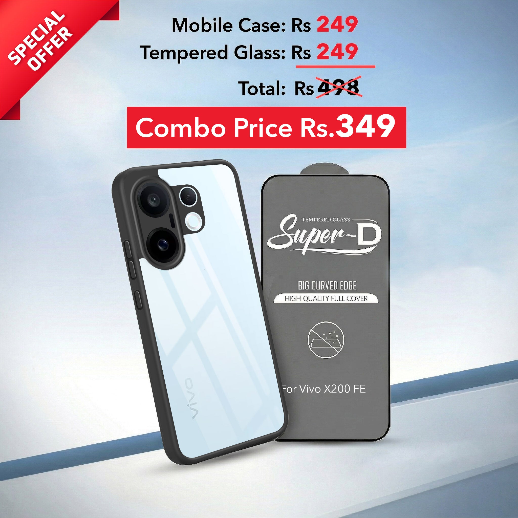 For Vivo X200 FE Combo with Back Cover and 9H Tempered Glass (Lifetime Anti-Yellow | Crystal Clear Shockproof | Oleophobic Coating Screen Glass)