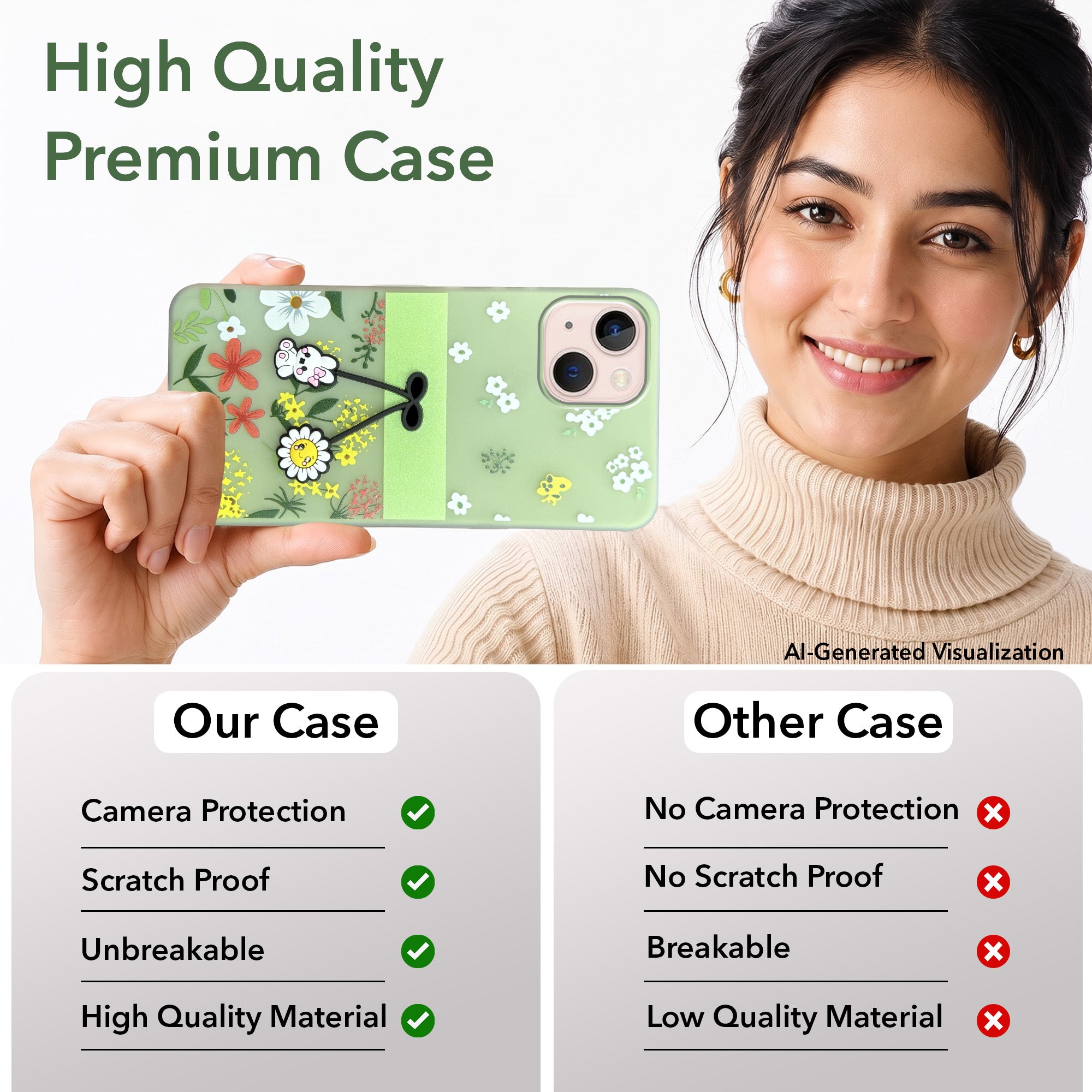 For Apple iPhone 13 Back Cover Case (3D Cute Cartoons | Hard Back Side Soft | Matte Premium Finish | HD Printing)