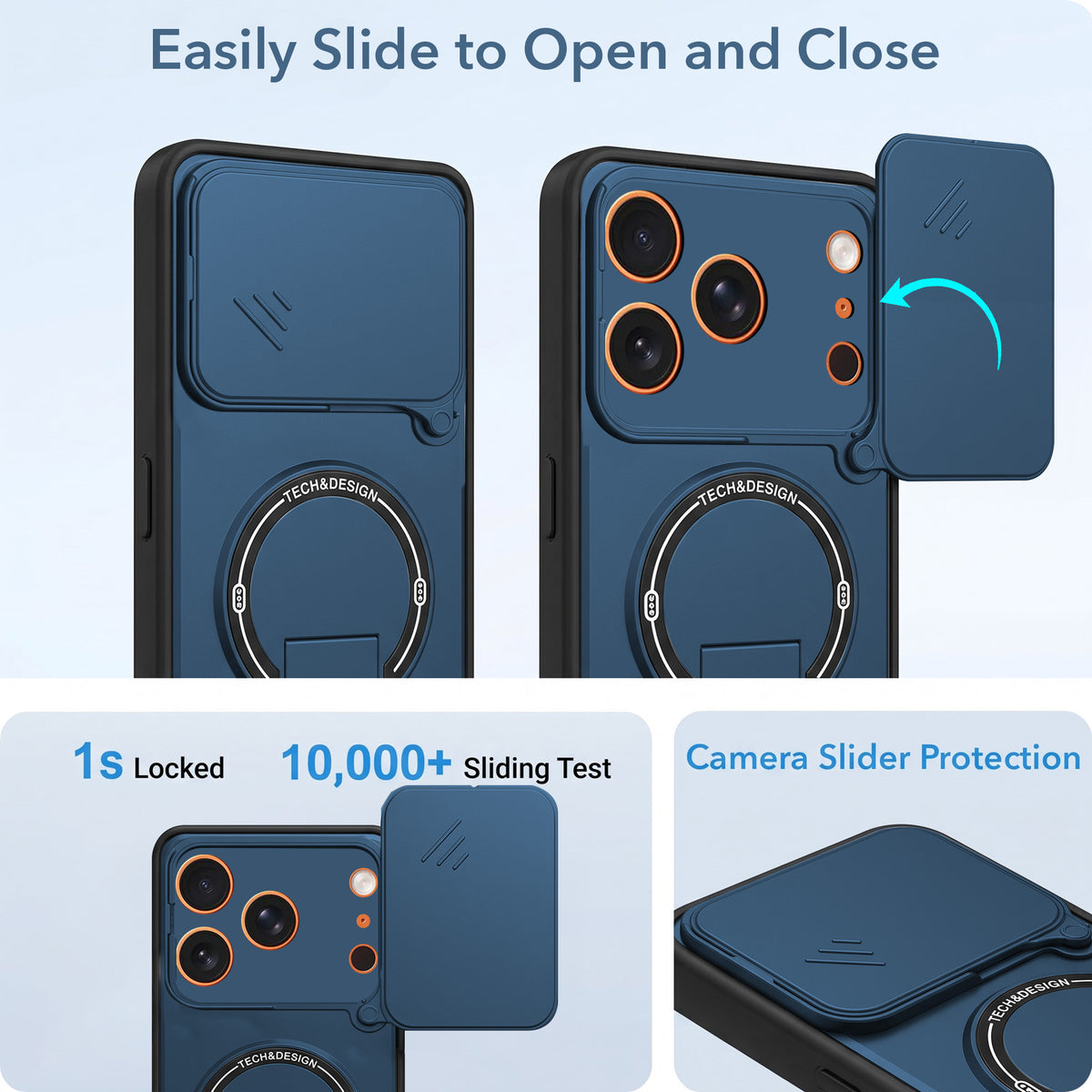 For Apple iPhone 17 Pro Max Back Case Cover Metallic (Hybrid Armor Kickstand | Sliding Shutter Camera Protection | MagSafe Compatible)