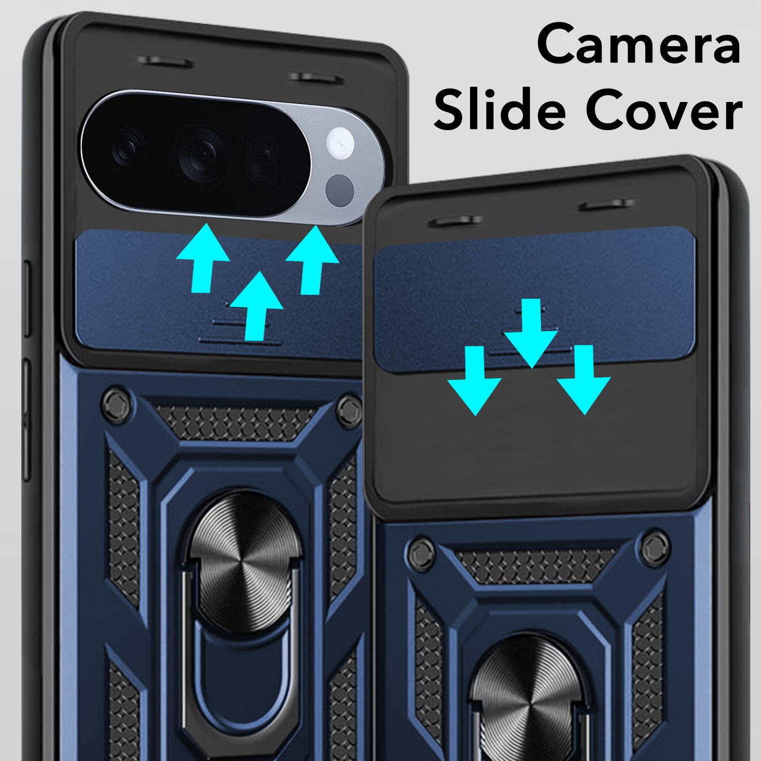 For Google Pixel 10 Pro Back Cover Case (Sliding Shutter Camera Protection | Polycarbonate |Ring Holder Kickstand)