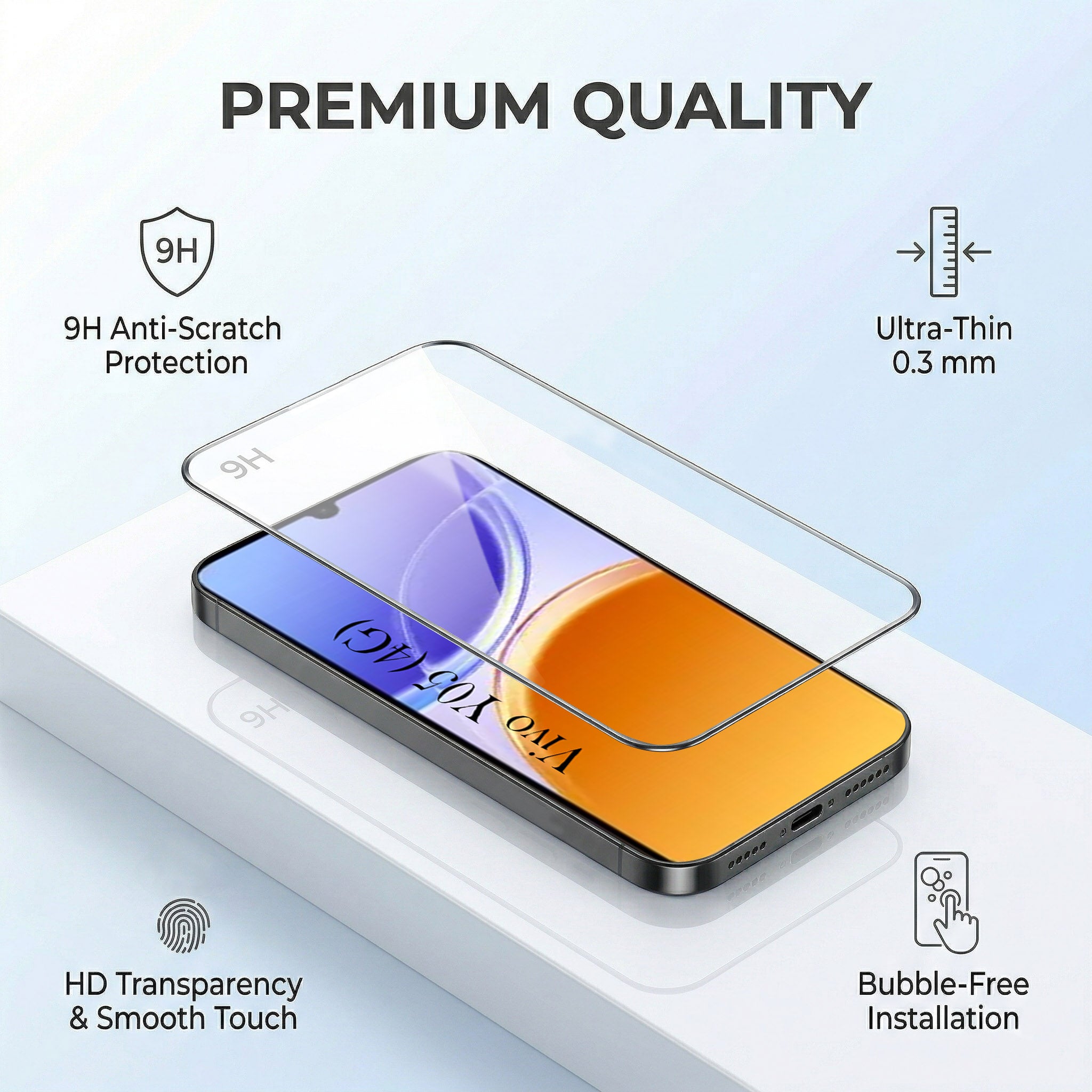 For Vivo Y05 4G Combo with Back Cover and 9H Tempered Glass (Liquid Silicone | Camera Protection | Oleophobic Coating Screen Glass)