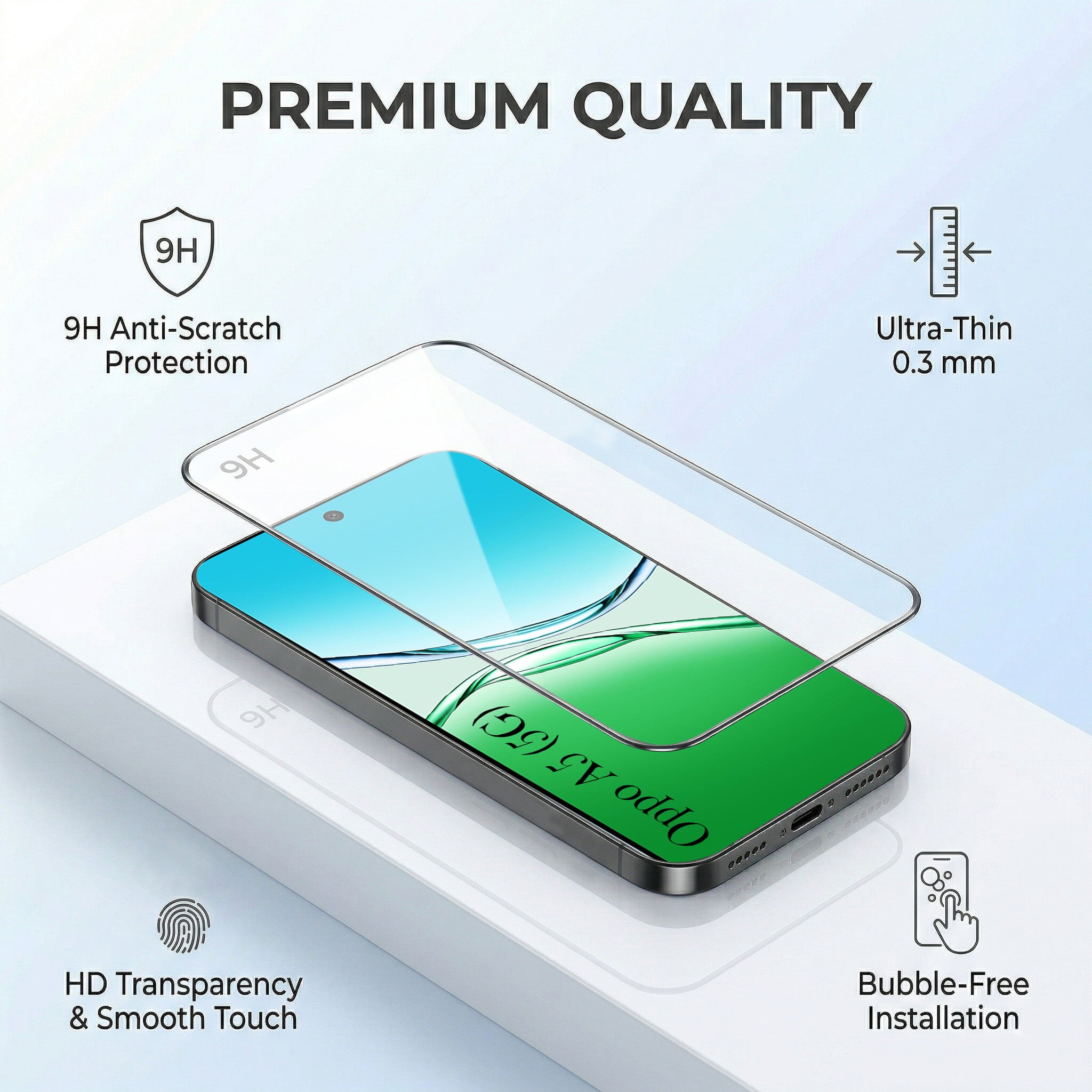 For Oppo A5 5G Combo with Back Cover and 9H Tempered Glass (Liquid Silicone | Camera Protection | Oleophobic Coating Screen Glass)