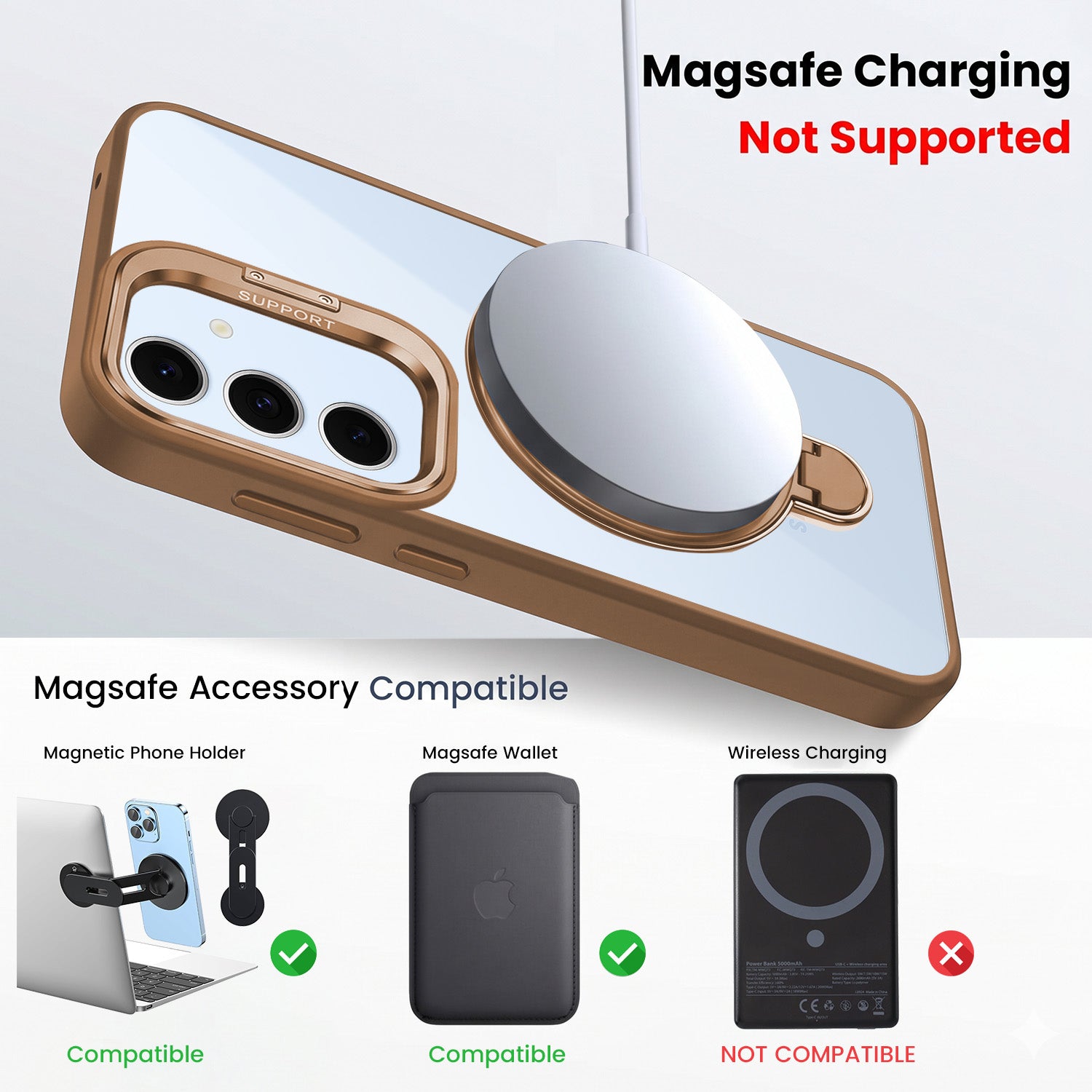 For Samsung Galaxy S24 FE Back Cover Case Crystal (Lifetime Anti Yellow | Magnetic Ring Stand | Camera Lens Protection | MagSafe Compatible)