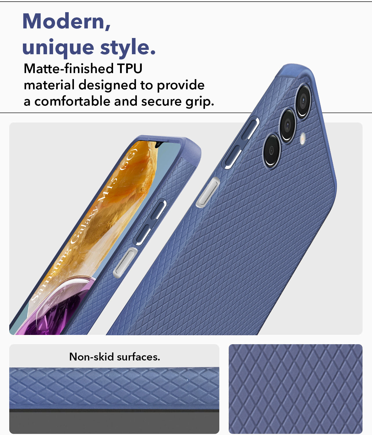 For Samsung Galaxy M15 5G Back Cover Case (Liquid Silicone | Side Grip | Camera Protection)