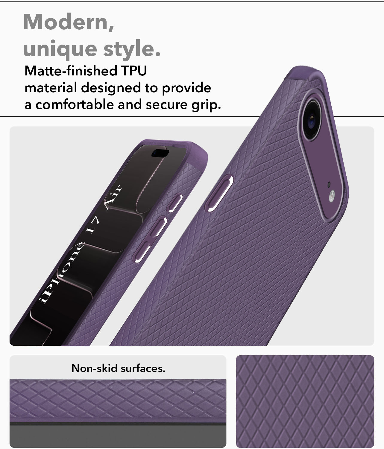 For Apple iPhone 17 Air Back Cover Case (Camera Protection | Side Grip Texture | Soft and Flexible)