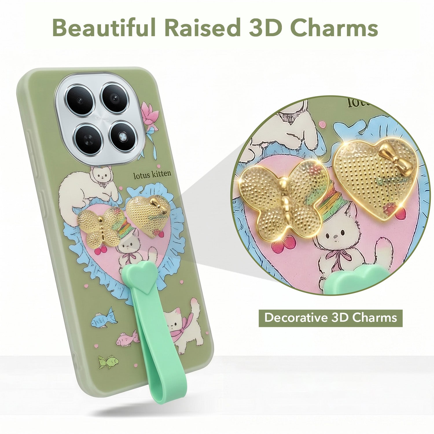 For Xiaomi Redmi Note 15 5G | Redmi Note 15 SE 5G Back Cover Case (3D Cute Heart Strap Holder | Camera Protection | Designer Girls Print)