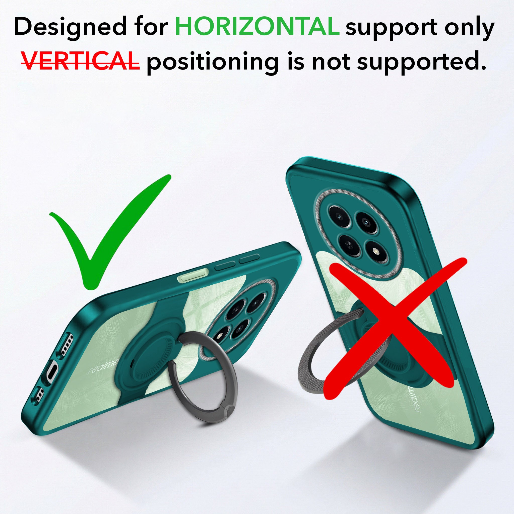For Realme C65 5G Back Cover Case with stand (Built-in Ring Holder Kickstand | Lifetime Anti Yellow | Camera Protection)