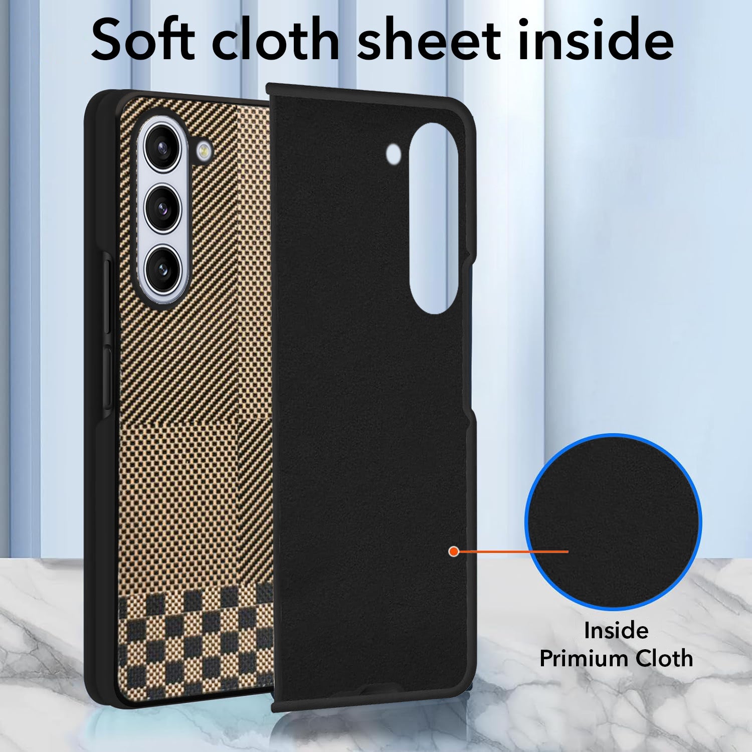 For Samsung Galaxy Z Fold 5 5G Back Flip Case Cover (Craft Printed Design | Hybrid Texture | Inside Microfiber Cloth)