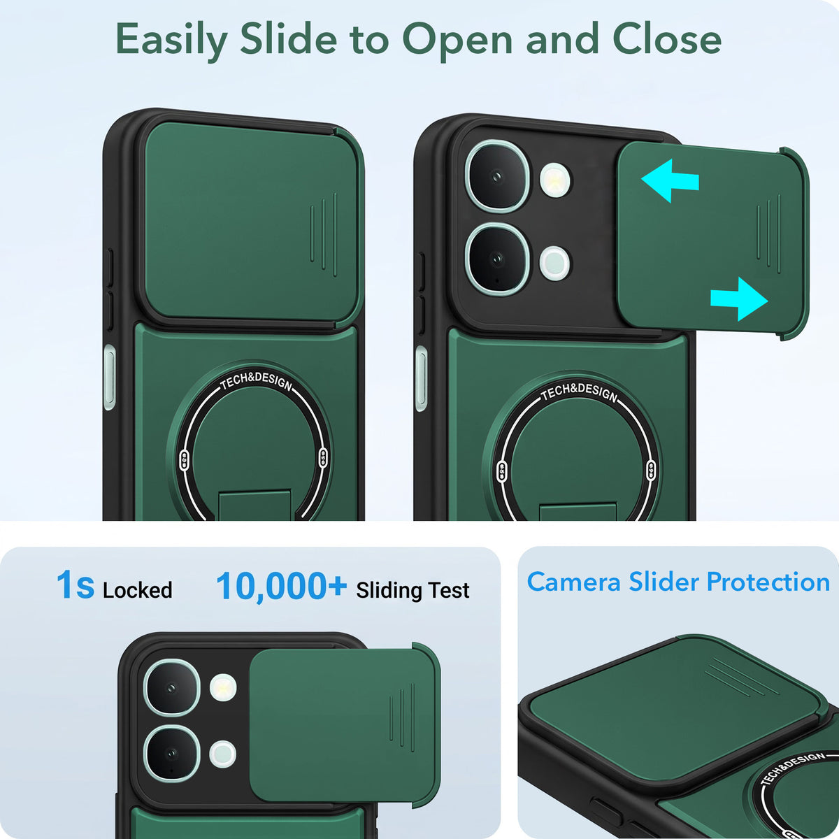 For Vivo iQOO Z11x 5G | Vivo iQOO Z11xa Back Case Cover Metallic (Hybrid Armor Kickstand | Sliding Shutter Camera Protection | MagSafe Compatible)