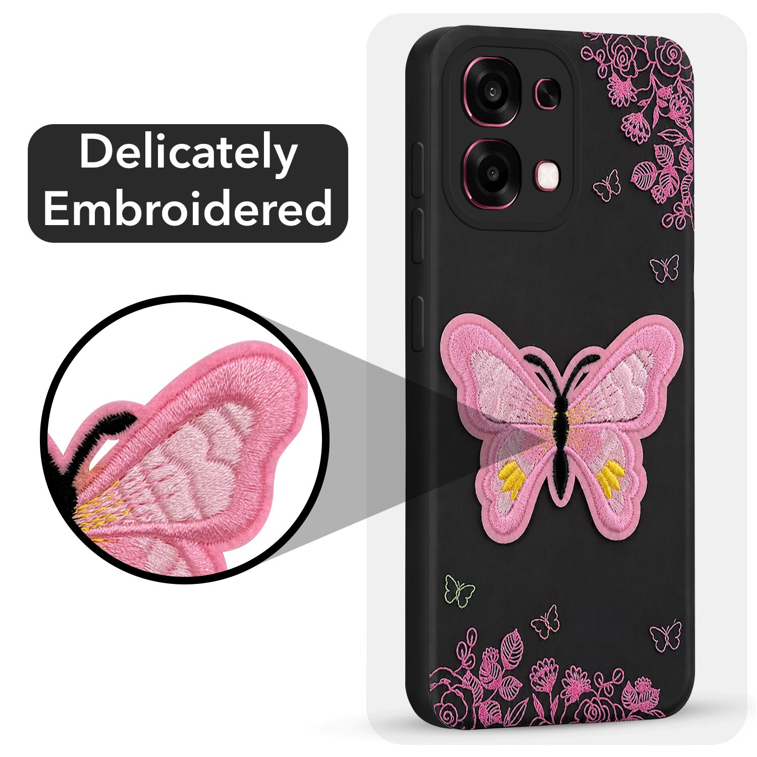 For Oppo F31 5G | Oppo F33 5G Back Cover Case (Soft Butterfly Embroidery | Women Teen Girls | Camera Protection| Matte Silicone)