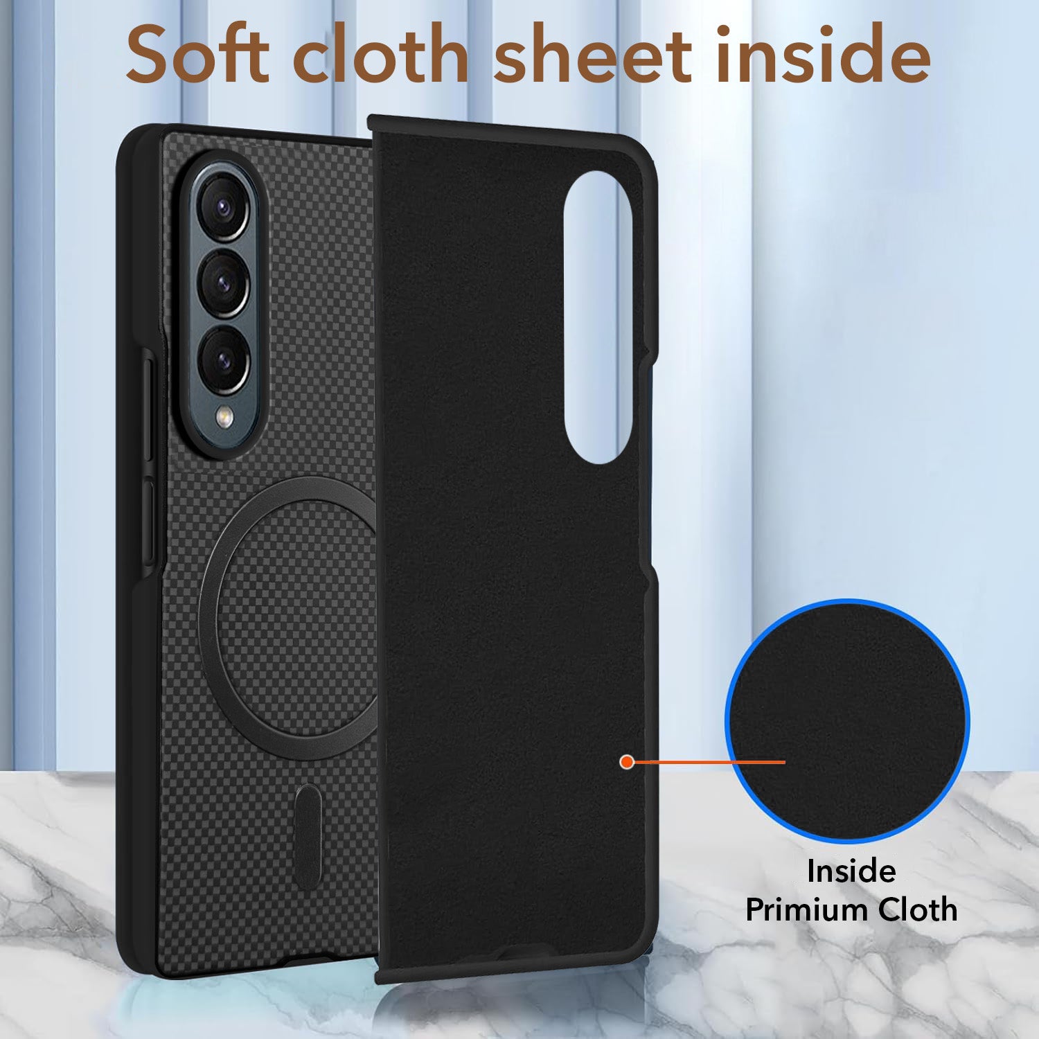 For Samsung Galaxy Z Fold 4 5G Back Cover Case (MagSafe Wireless Charging Compatible | Hexa Leather Finish | Inside Microfiber Cloth)