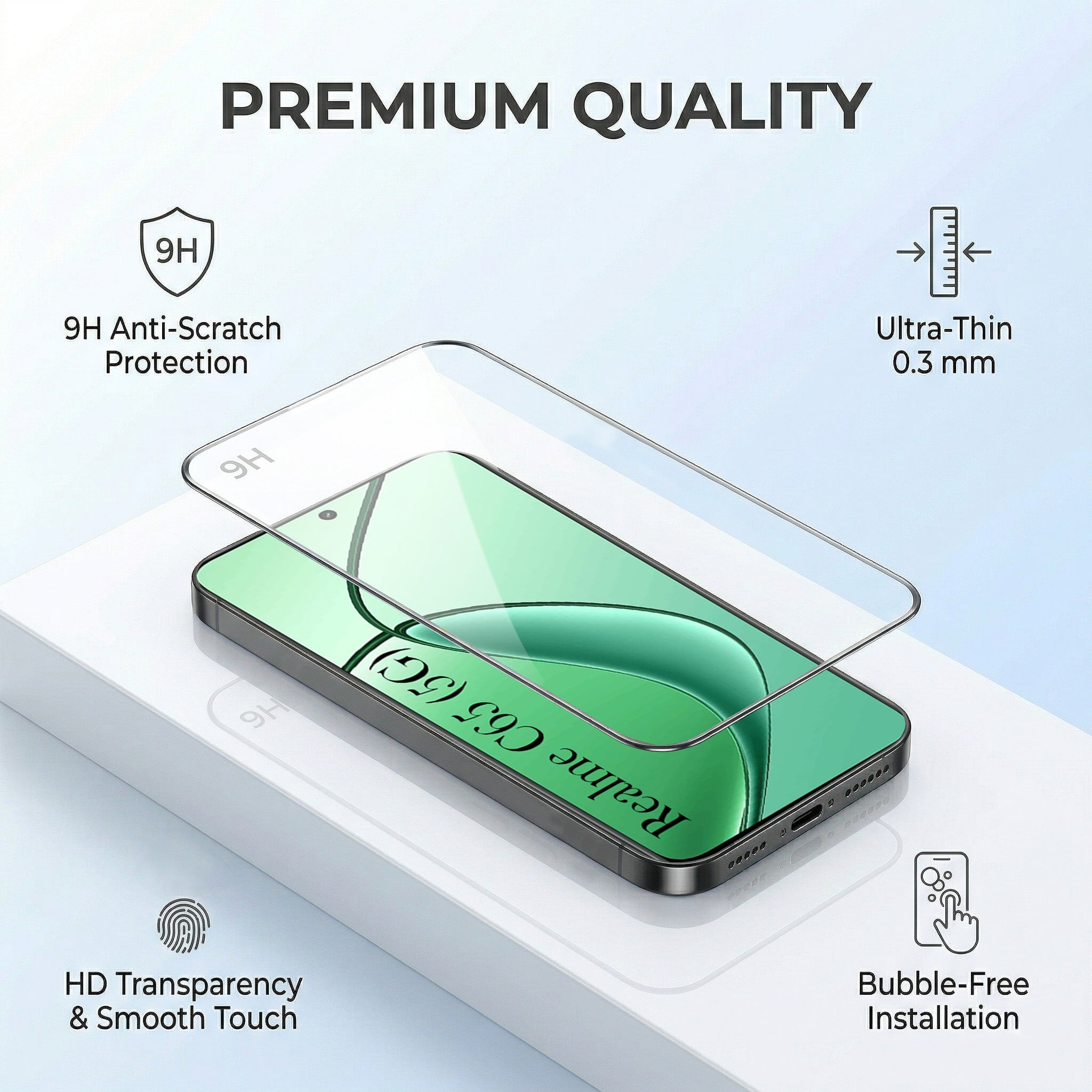 For Realme C65 5G Combo with Back Cover and 9H Tempered Glass (Liquid Silicone | Camera Protection | Oleophobic Coating Screen Glass)