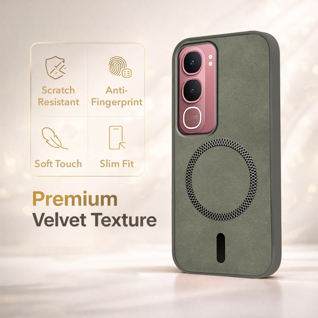 For Vivo Y31 5G Back Cover Case Leather Finish (MagSafe Compatible Wireless Charging | Soft Touch | Camera Bump Protection)