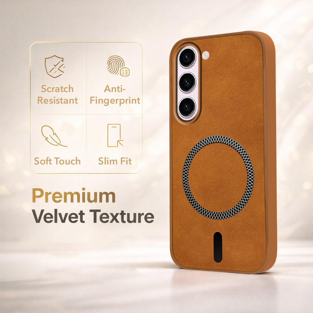 For Samsung Galaxy S23 5G Back Cover Case (Sleek Leather Finish | MagSafe Compatible Wireless Charging | Camera Bump Protection)
