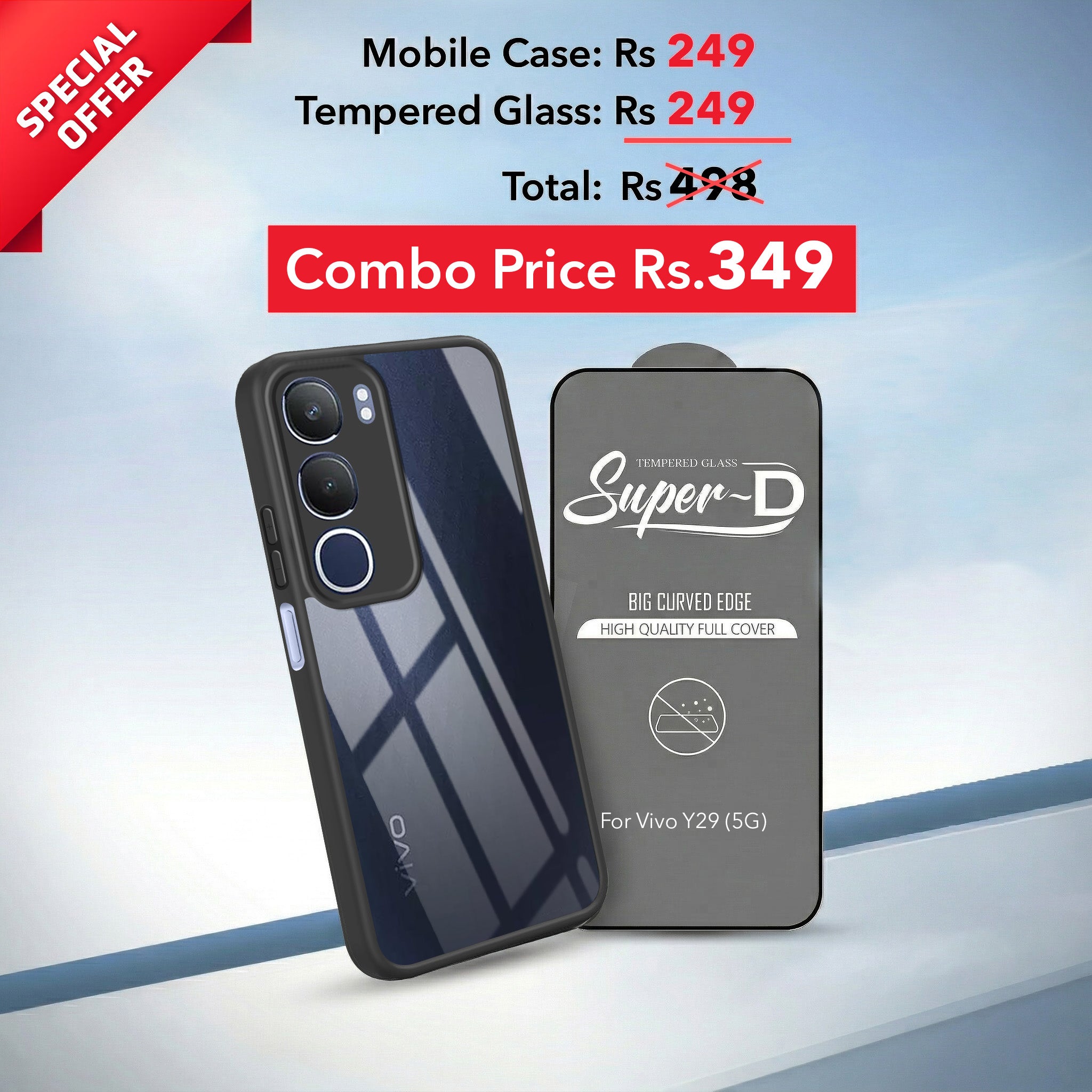 For Vivo Y29 Combo with Back Cover and 9H Tempered Glass (Lifetime Anti-Yellow | Crystal Clear Shockproof | Oleophobic Coating Screen Glass)