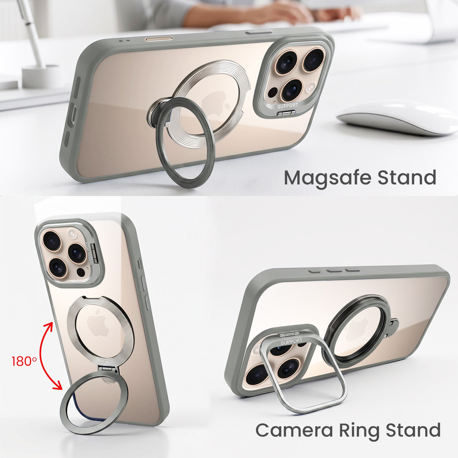 For Apple iPhone 16 Pro Back Cover Case Crystal (Lifetime Anti Yellow | Magnetic Ring Stand | Camera Lens Protection | MagSafe Compatible)