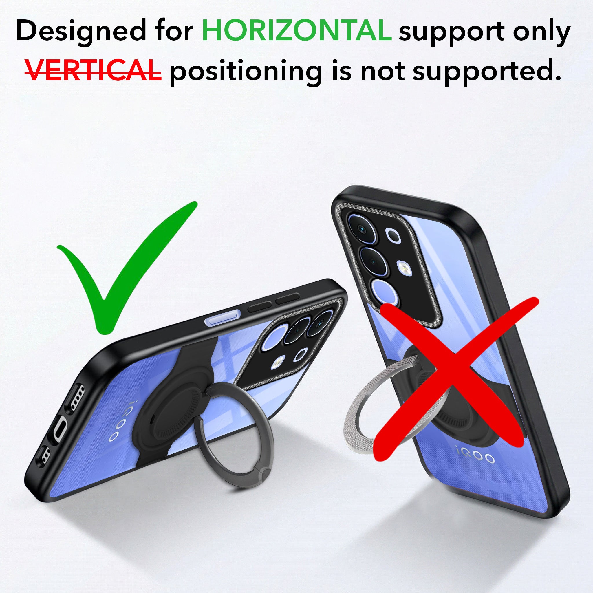 For Vivo iQOO Z10x Back Cover Case with stand (Built-in Ring Holder Kickstand | Lifetime Anti Yellow | Camera Protection)