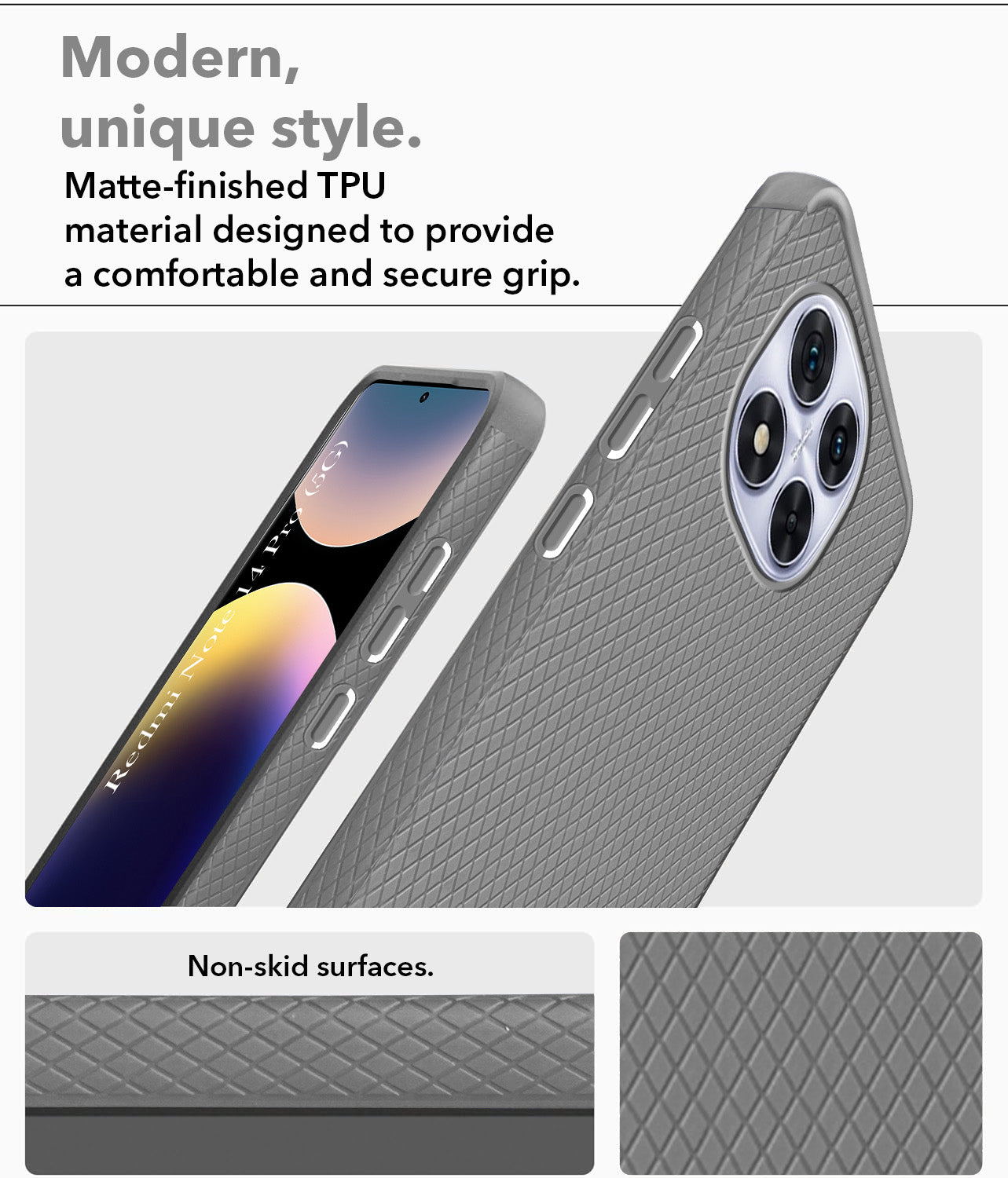 For Redmi Note 14 Pro Back Cover Case (Liquid Silicone | Side Grip | Camera Protection)
