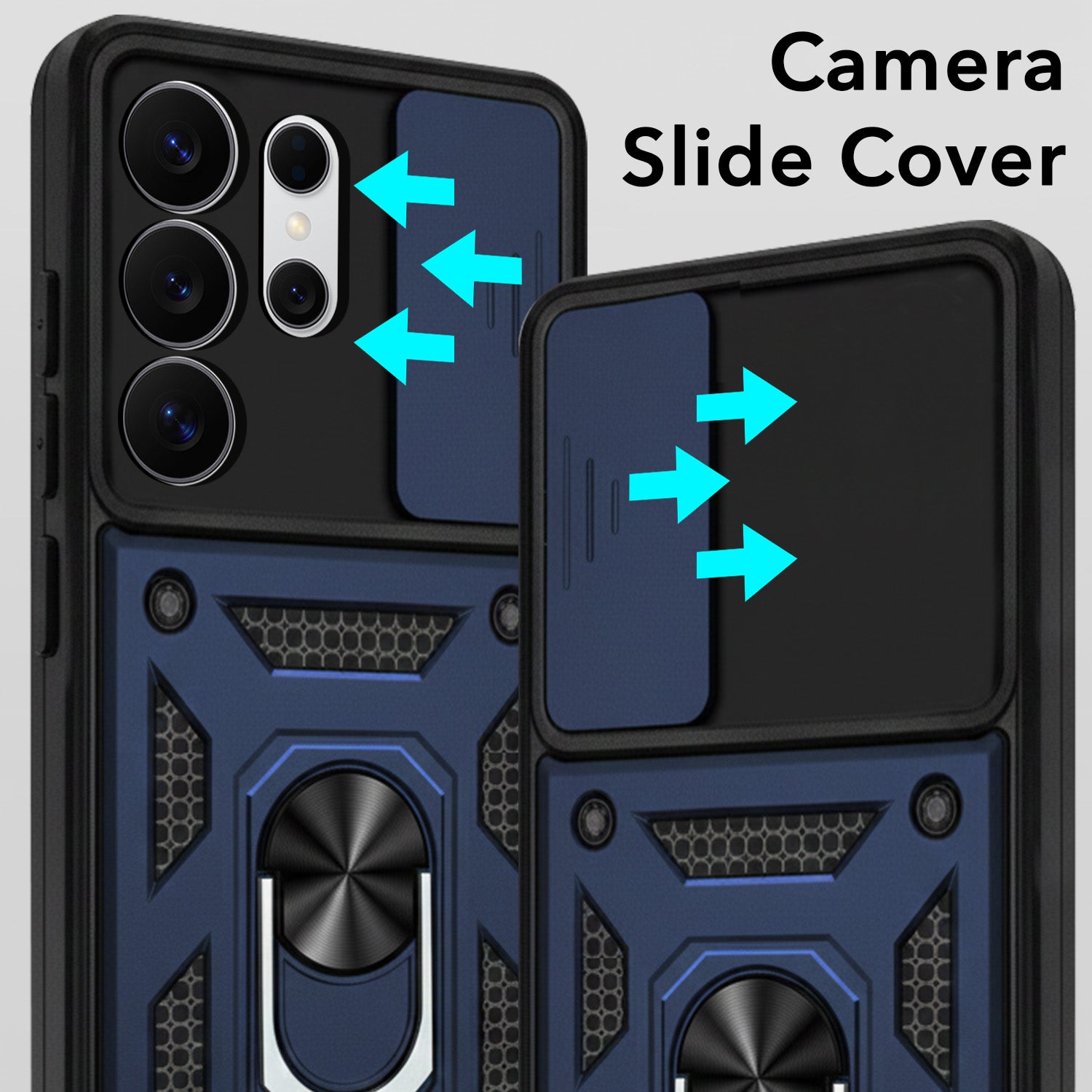 For Samsung Galaxy S26 Ultra Back Cover Case Hybrid Armor (Sliding Shutter Camera Protection | Polycarbonate |Ring Holder Kickstand)