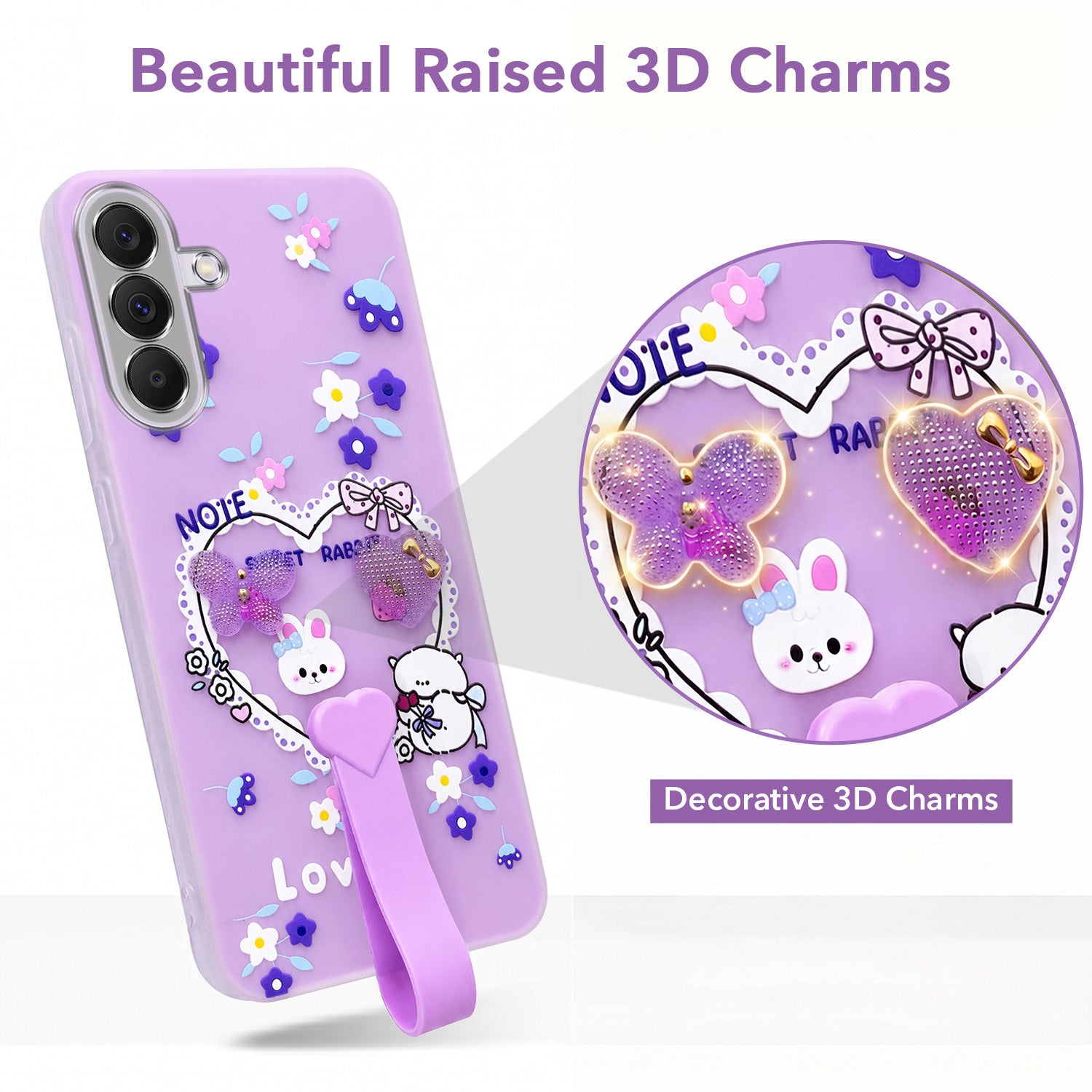 For Samsung Galaxy A37 5G Back Cover Case (3D Cute Heart Strap Holder | Camera Protection | Designer Girls Print)