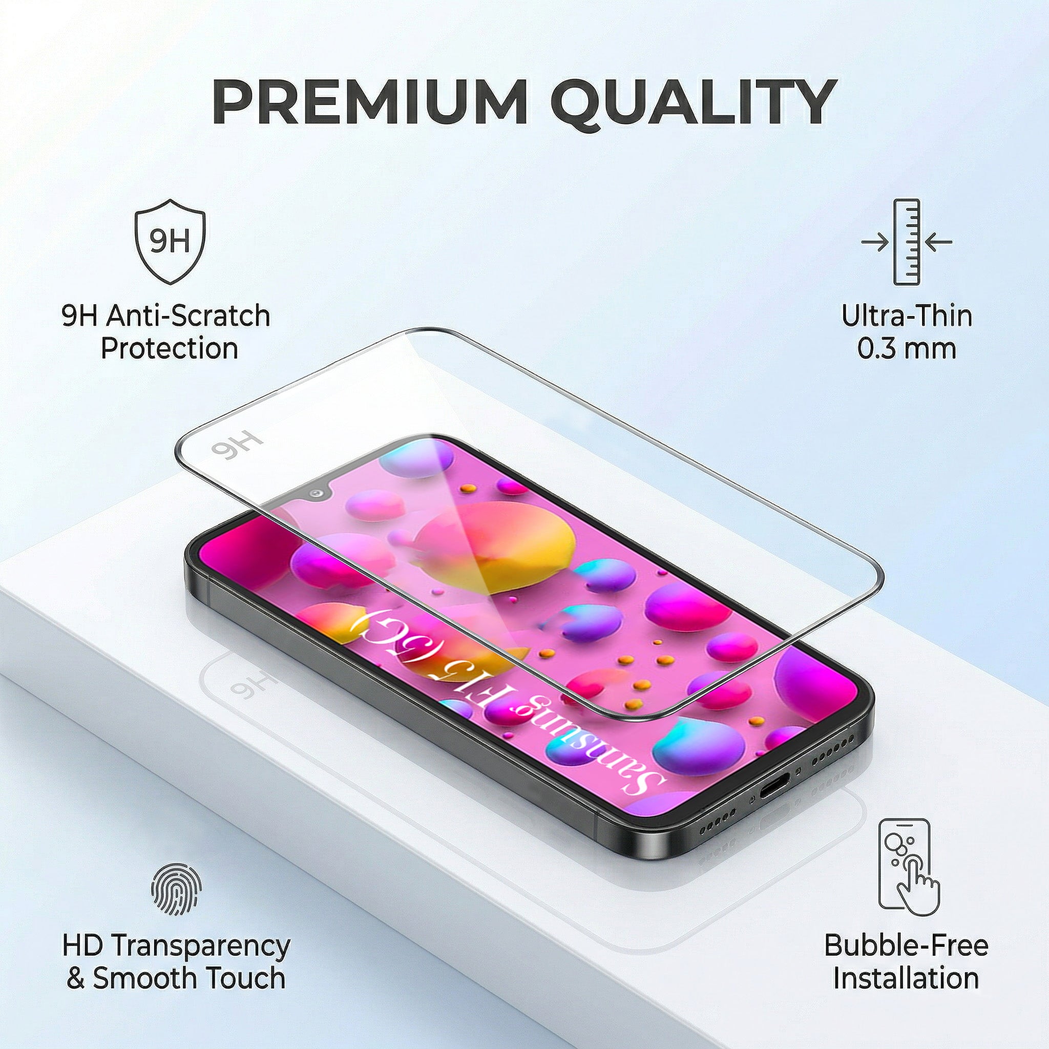 For Samsung Galaxy F15 5G Combo with Back Cover and 9H Tempered Glass (Lifetime Anti-Yellow | Sleek Hard Crystal | Oleophobic Coating Screen Glass)