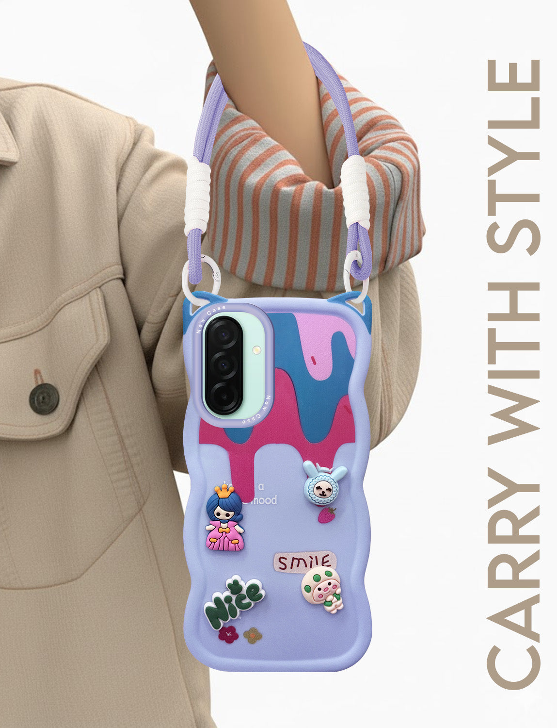 For Samsung Galaxy A26 5G Back Case Cover Strap(3D embossed Figures | Strap Holder | 360* Soft Cushion with Camera Bump)