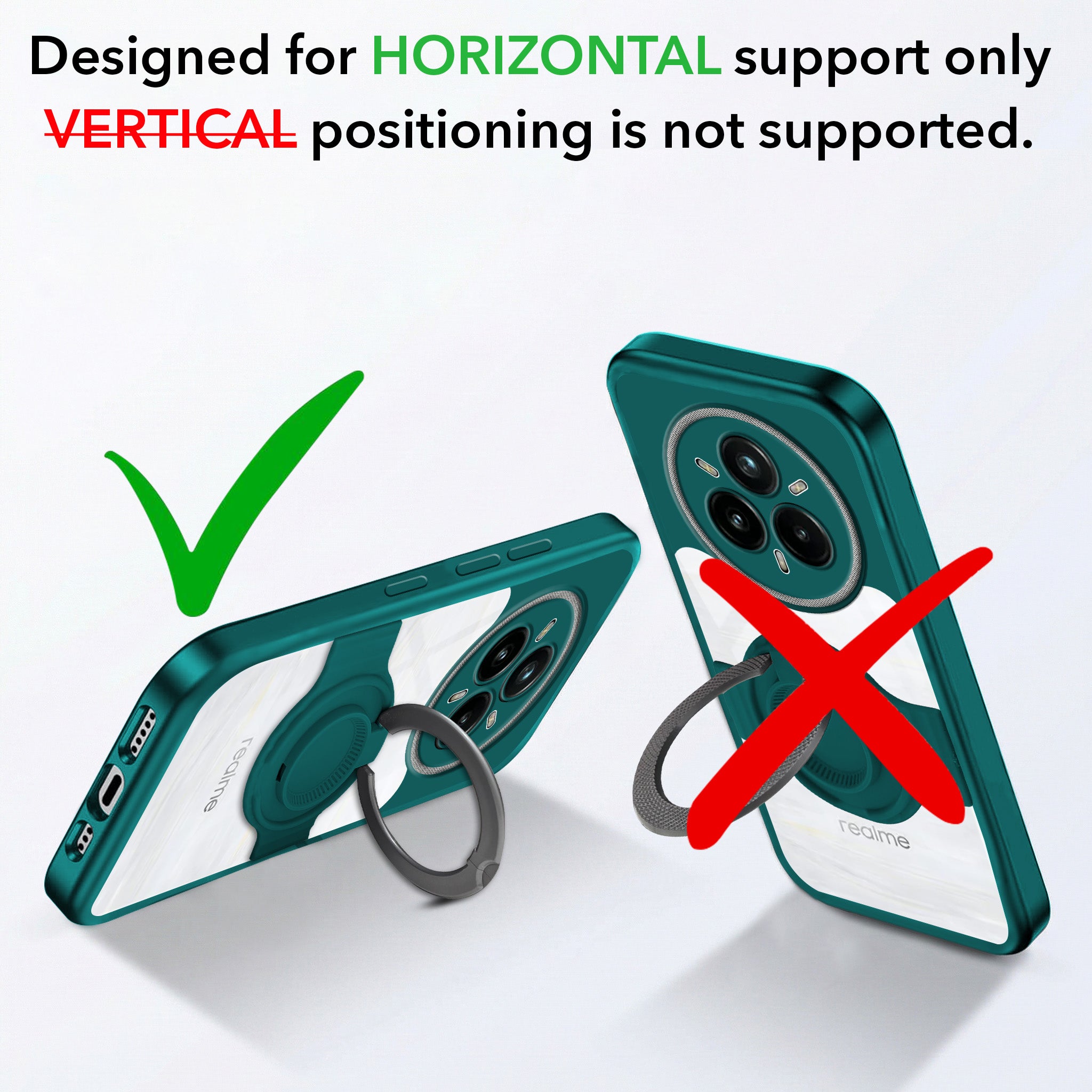 For Realme 14 Pro Plus 5G Back Cover Case with stand (Built-in Ring Holder Kickstand | Lifetime Anti Yellow | Camera Protection)