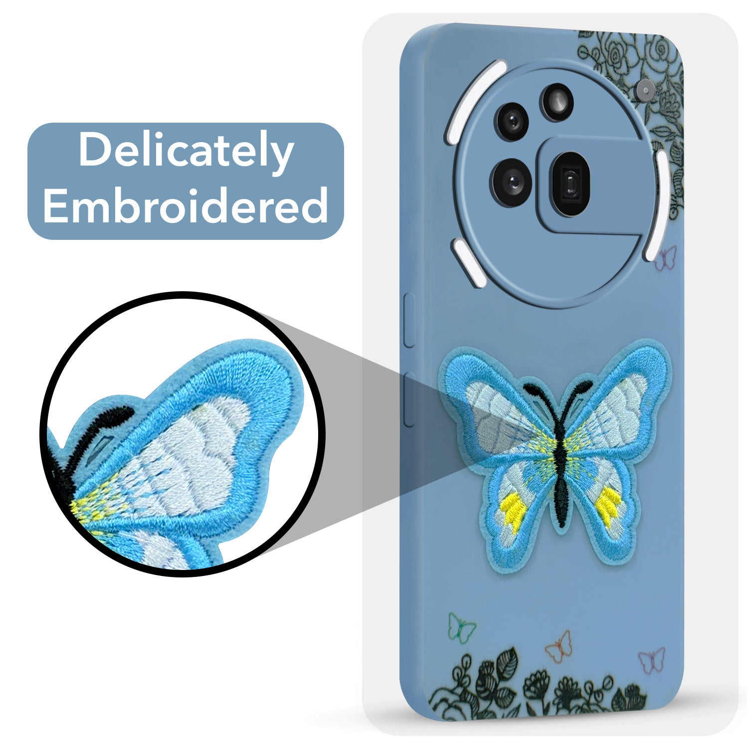 For Nothing Phone 3A Pro 5G Back Cover Case (Soft Butterfly Embroidery | Women Teen Girls | Camera Protection| Matte Silicone)