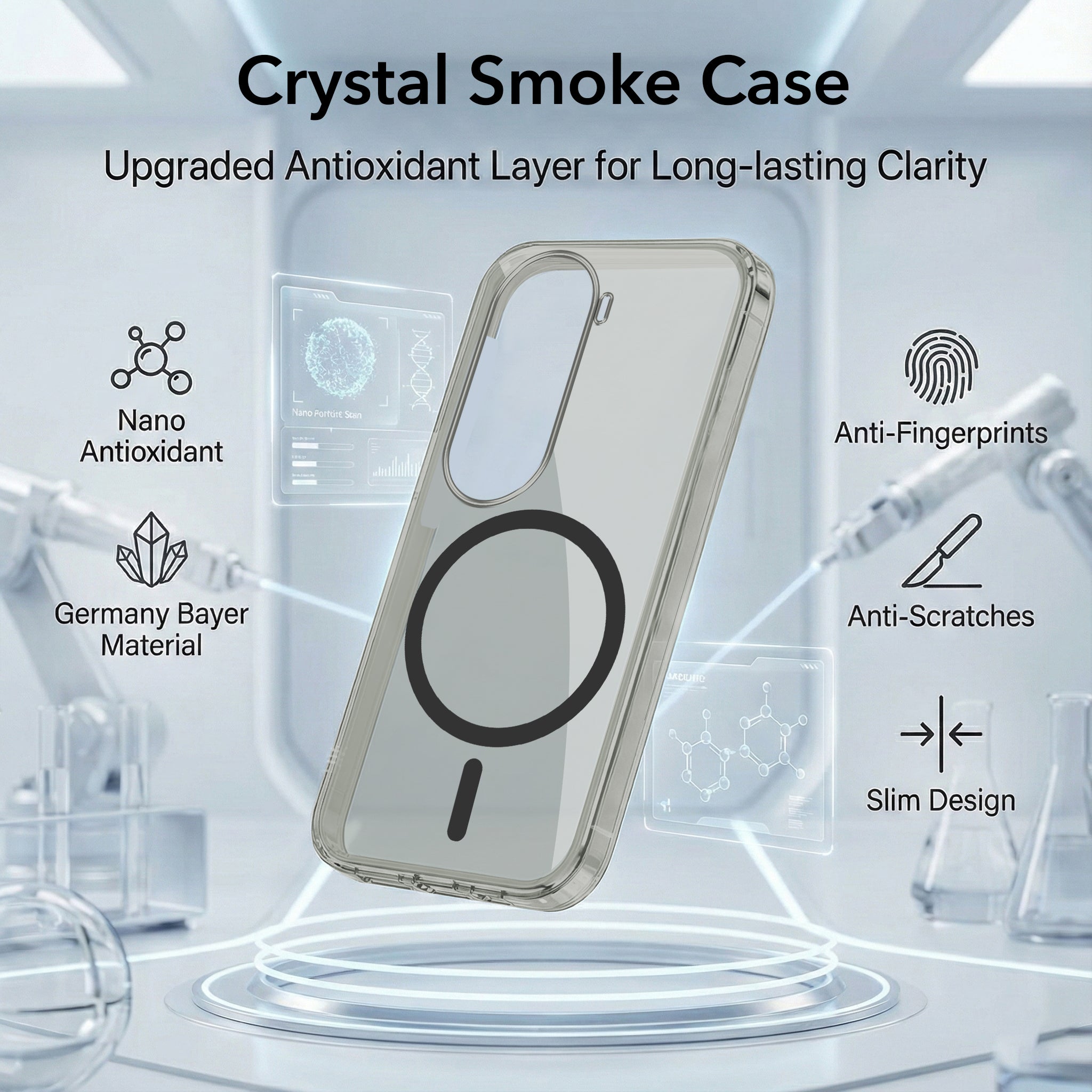 For Vivo V40e Back Cover Case Lifetime Anti-Yellow MagSafe Compatible Clear (Sleek Hard Crystal | Shockproof and Camera Protection)