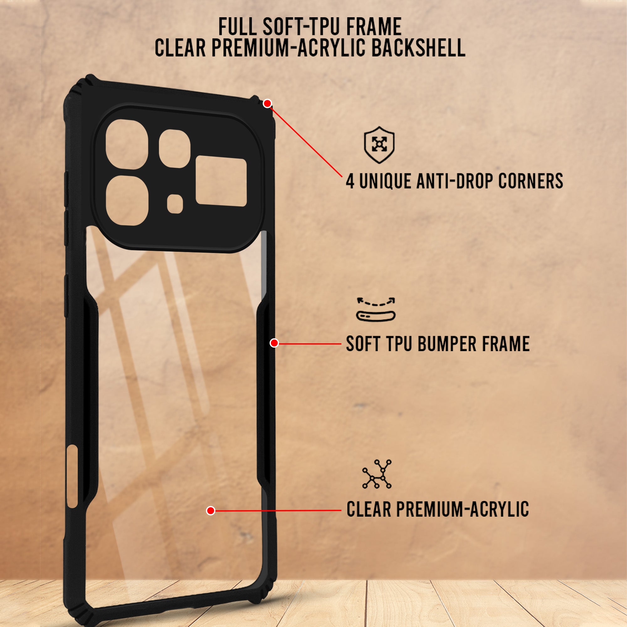 For Infinix Note 60 Pro 5G Back Cover Case Hybrid (Shockproof with Polycarbonate Clear Panel | Professional Black)